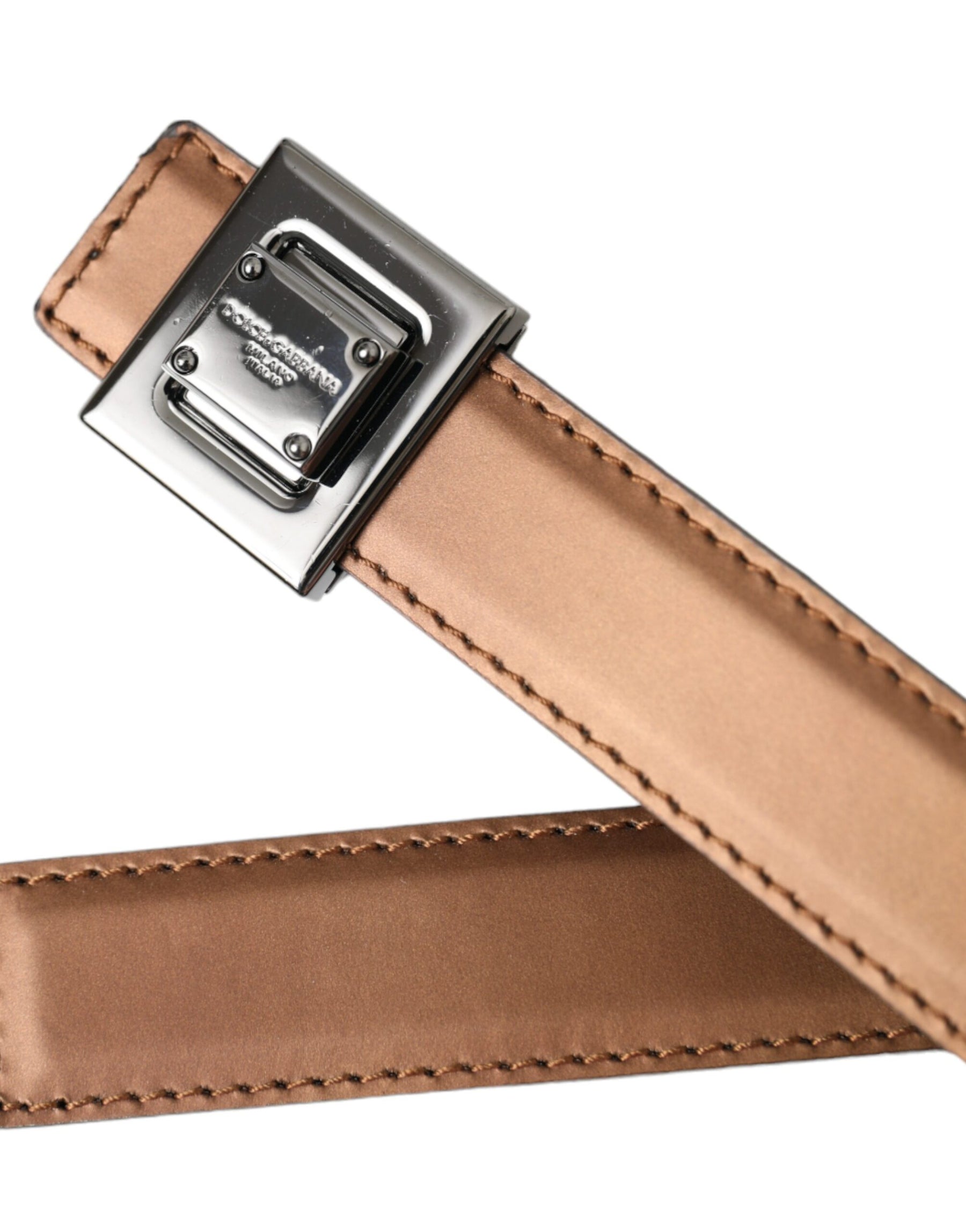 Dolce & Gabbana Bronze Leather Square Metal Buckle Belt | Regal Royce