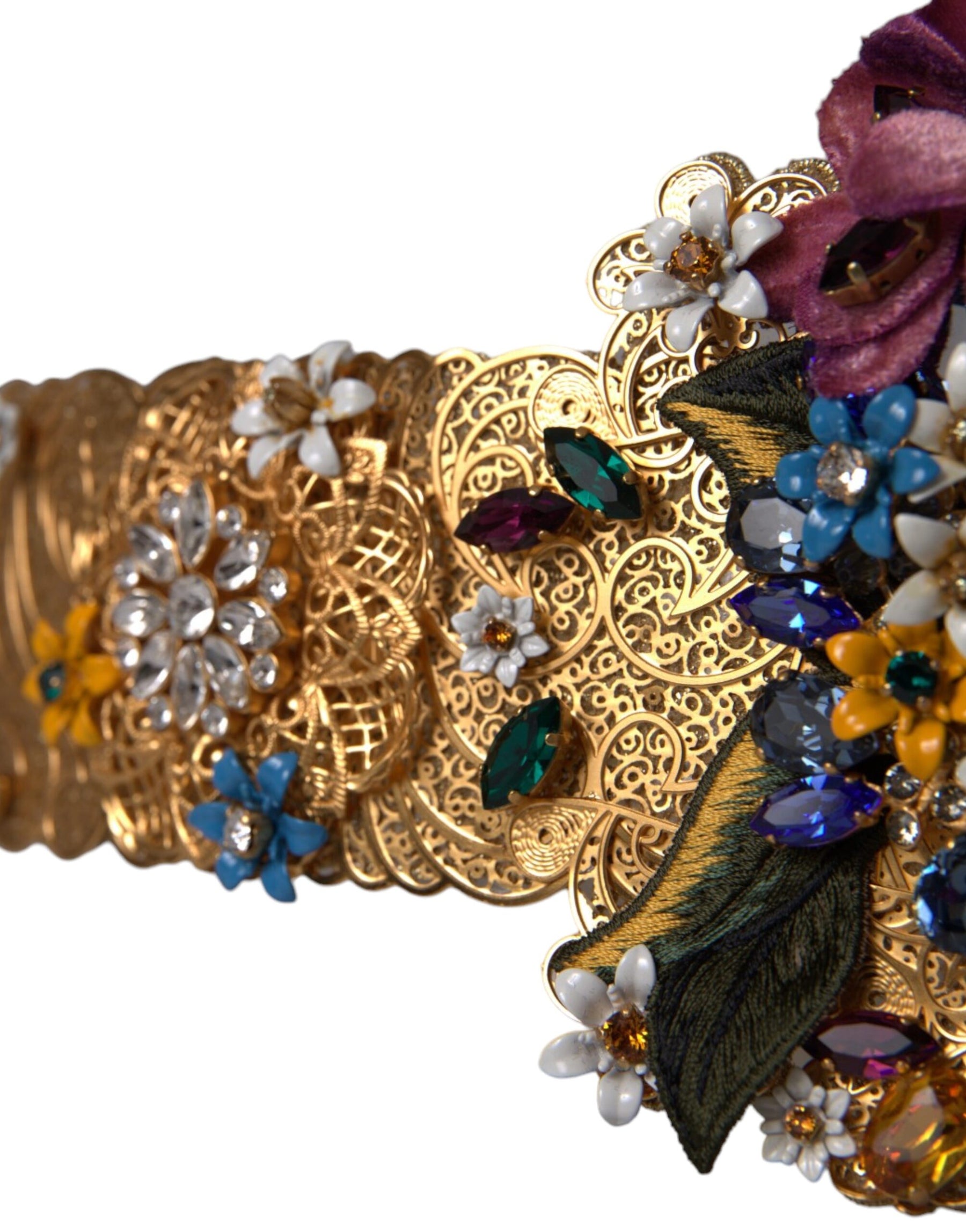 Dolce & Gabbana Multicolor Embellished Floral Crystal Wide Waist Belt | Regal Royce