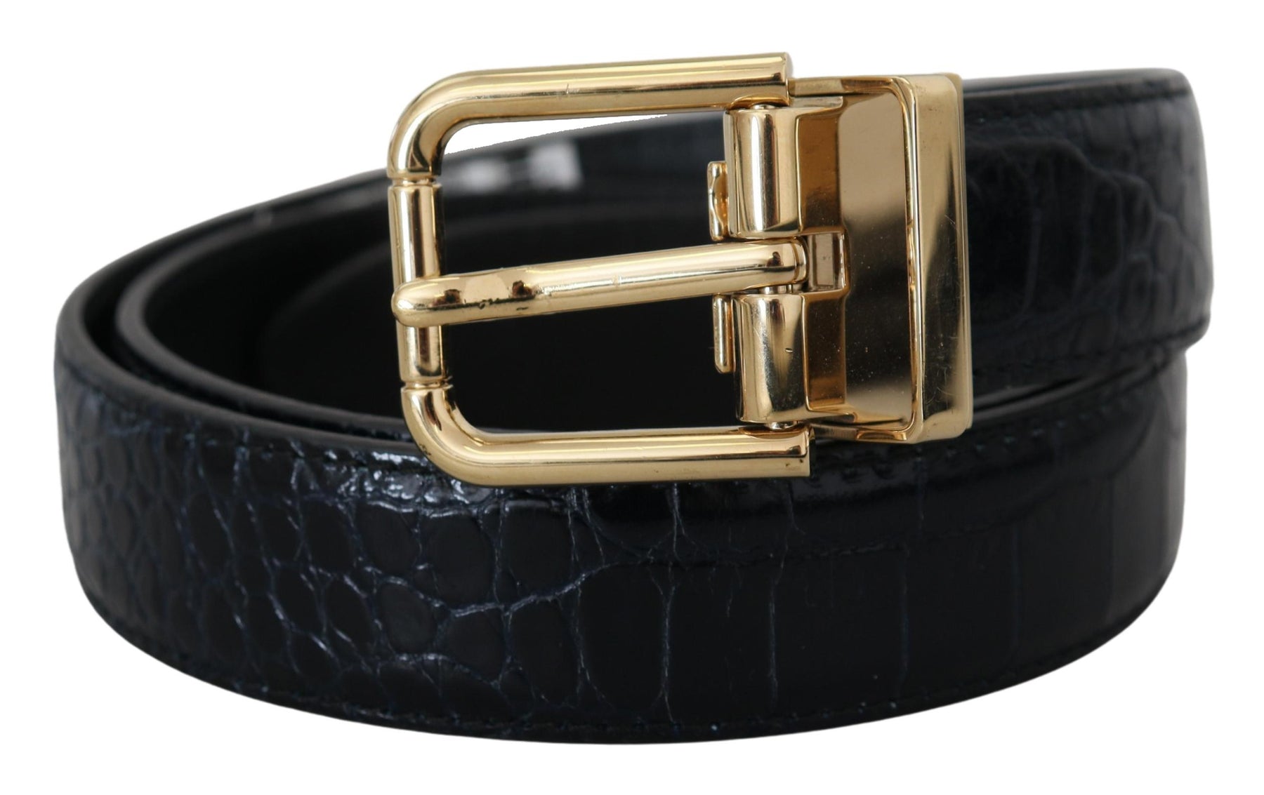 Dolce & Gabbana Black Exotic Leather Gold Metal Buckle Belt | Regal Royce