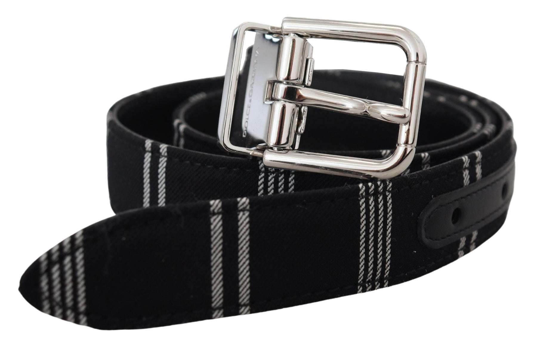 Dolce & Gabbana Black White Cotton Metal Silver Buckle Belt | Regal Royce