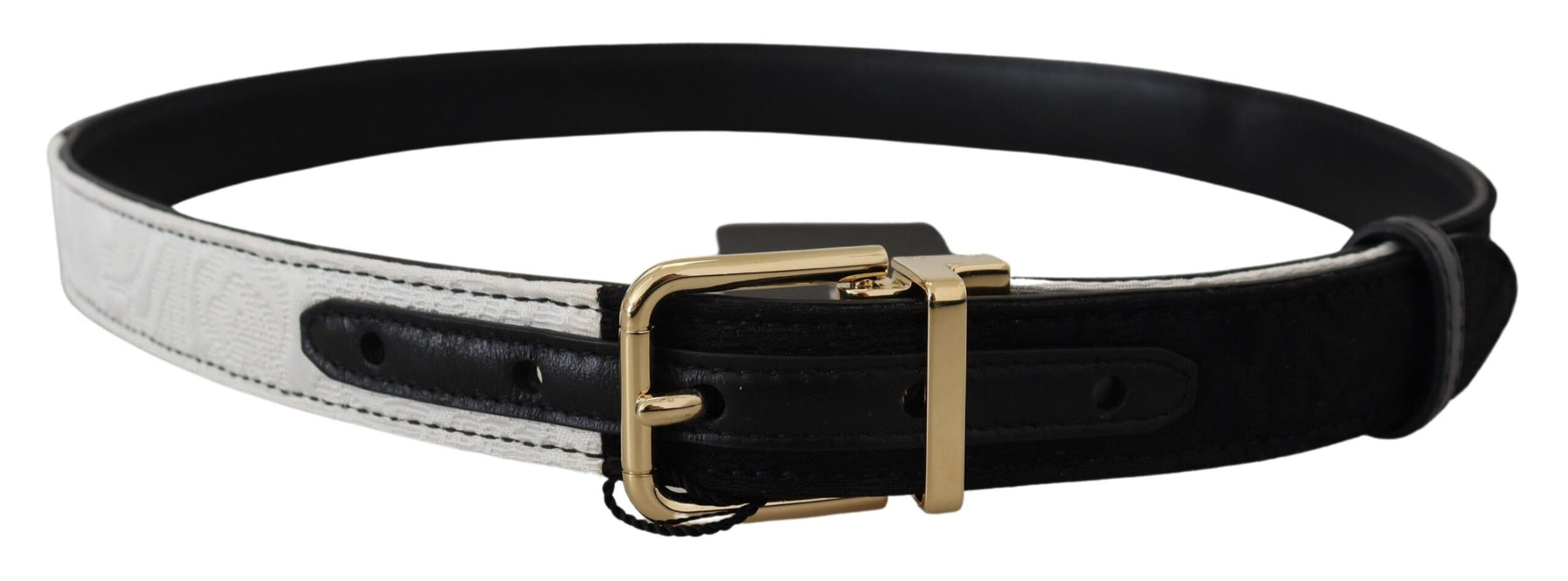 Dolce & Gabbana White Black Patchwork Gold Metal Buckle Belt | Regal Royce