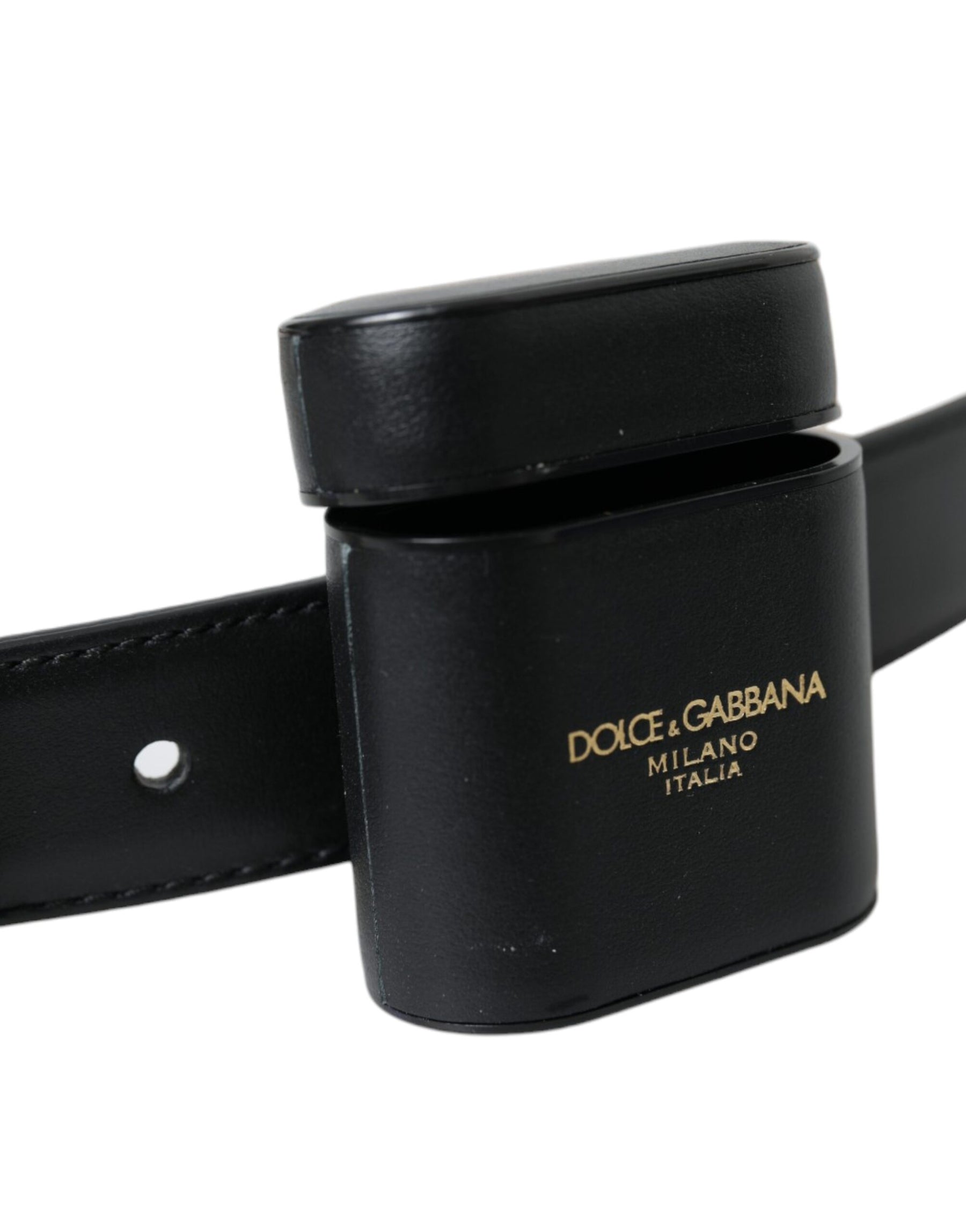 Dolce & Gabbana Black Leather Airpods Case Silver Buckle Belt | Regal Royce