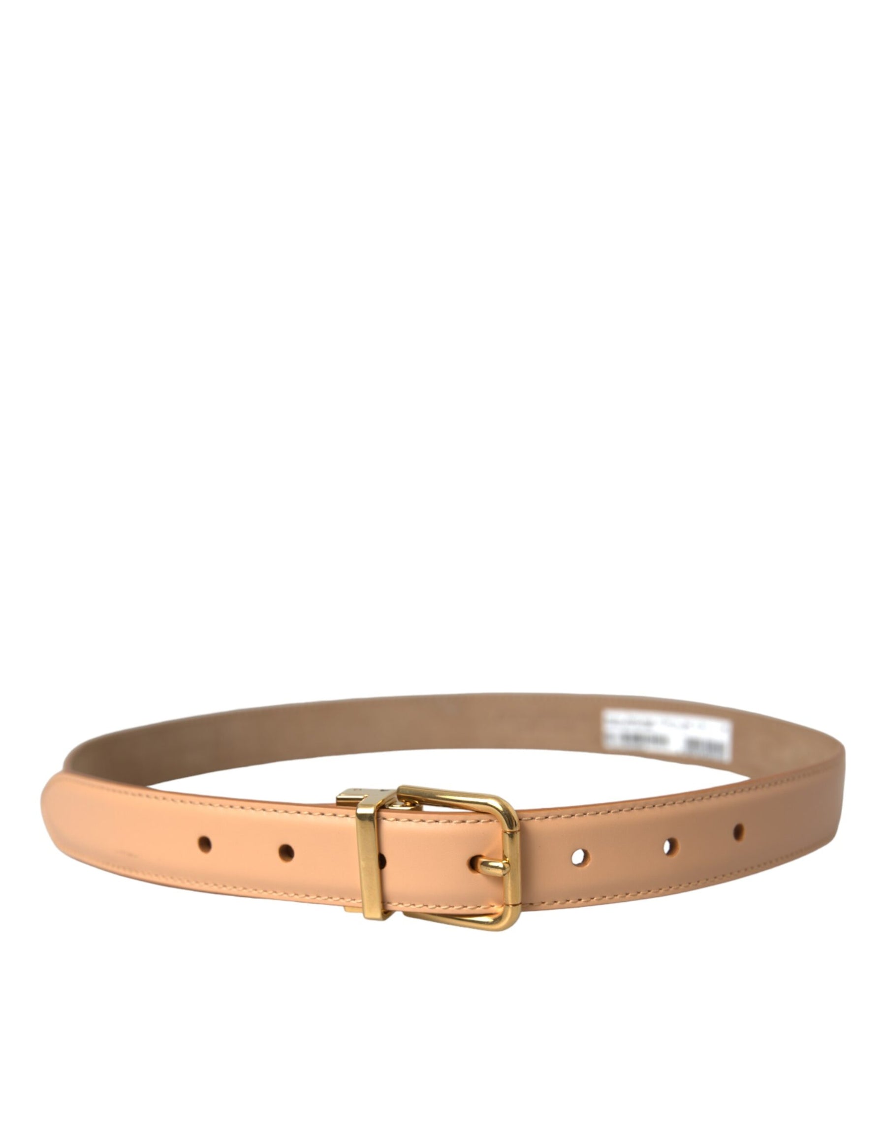 Dolce & Gabbana Beige Calfskin Leather Gold Metal Buckle Belt | Regal Royce