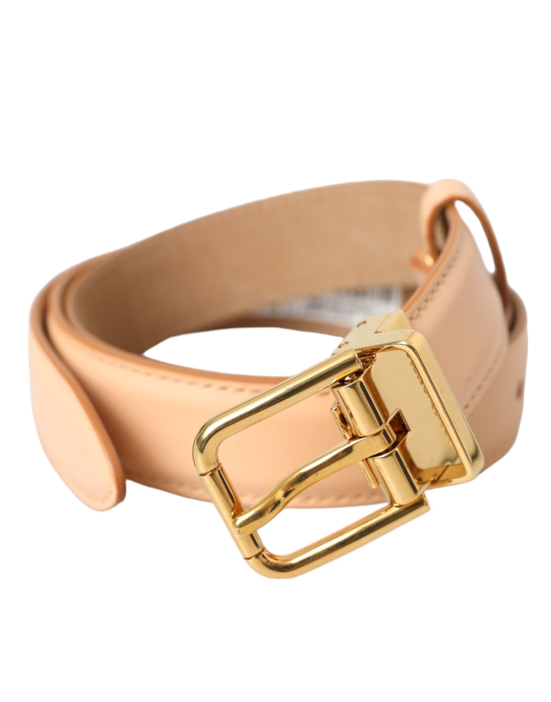Dolce & Gabbana Beige Calfskin Leather Gold Metal Buckle Belt | Regal Royce