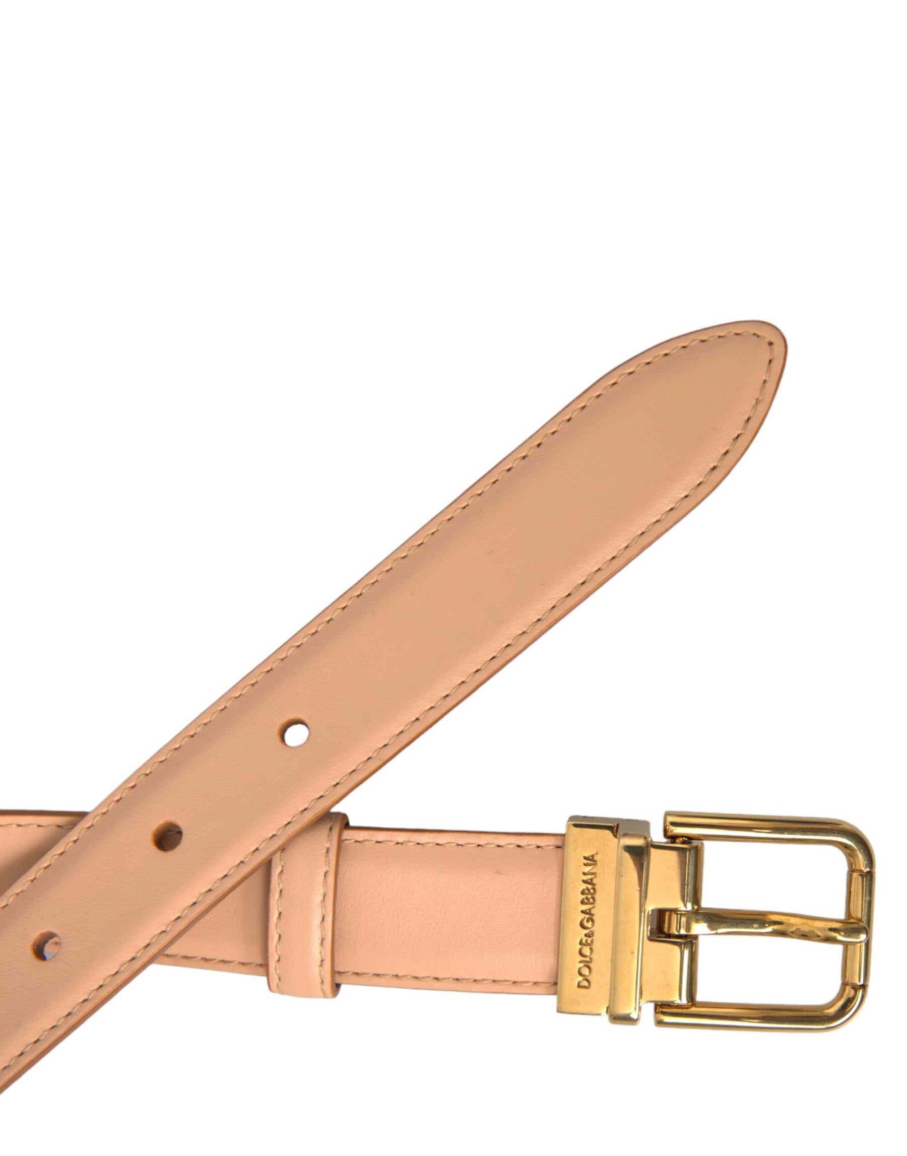 Dolce & Gabbana Beige Calfskin Leather Gold Metal Buckle Belt | Regal Royce
