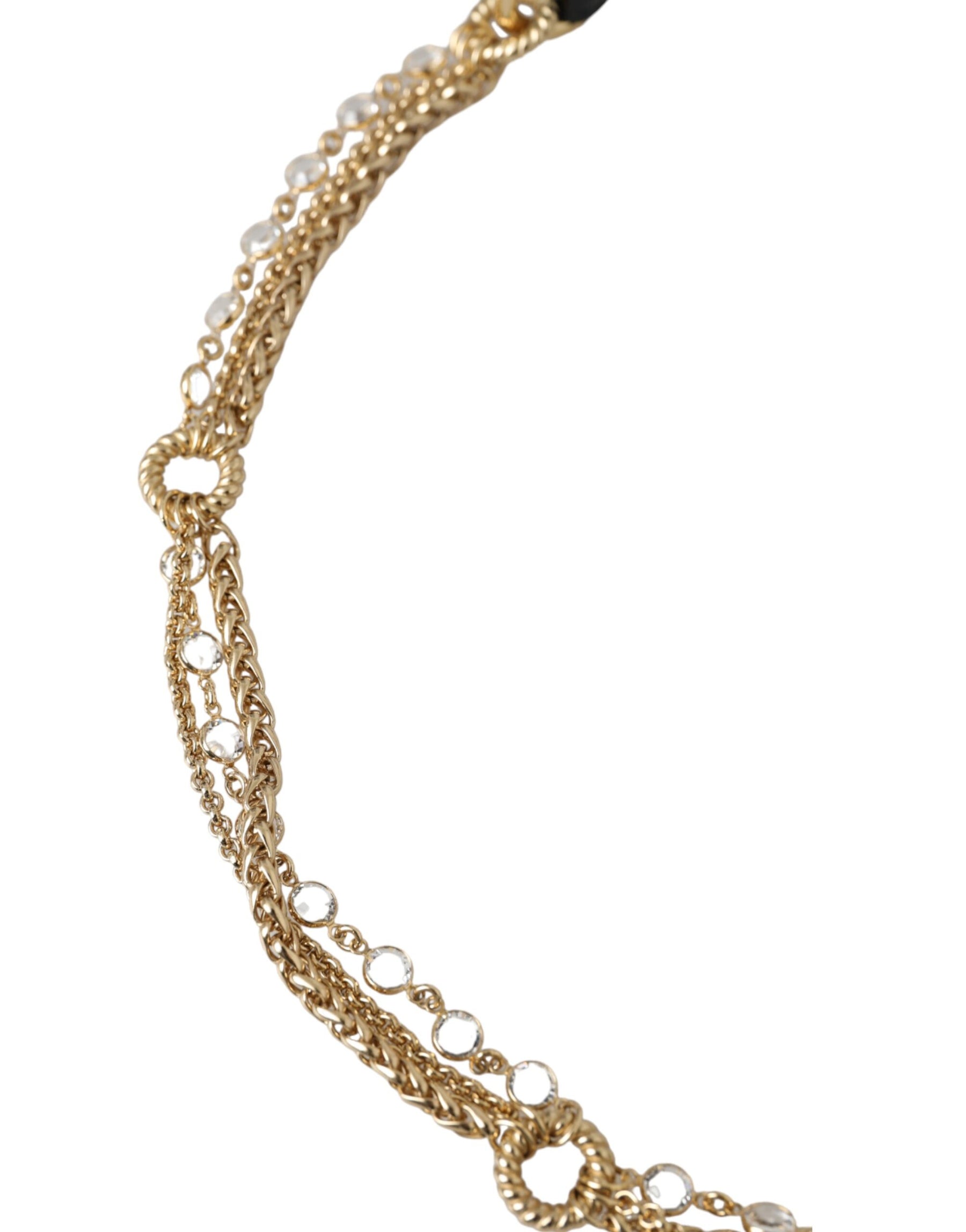 Dolce & Gabbana Black Leather Gold Chain Crystal Waist Women Belt | Regal Royce