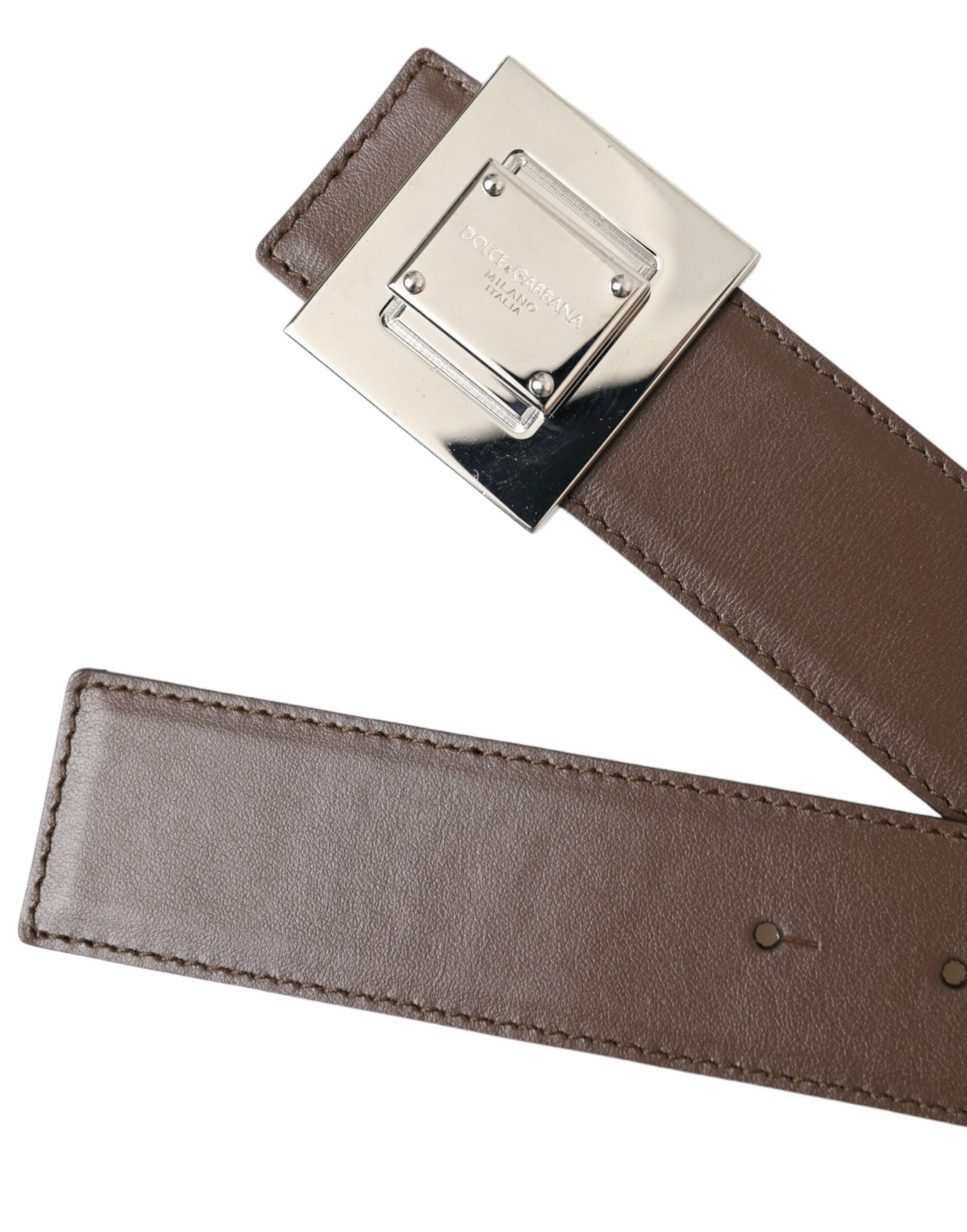 Dolce & Gabbana Brown Calf Leather Square Metal Buckle Belt | Regal Royce