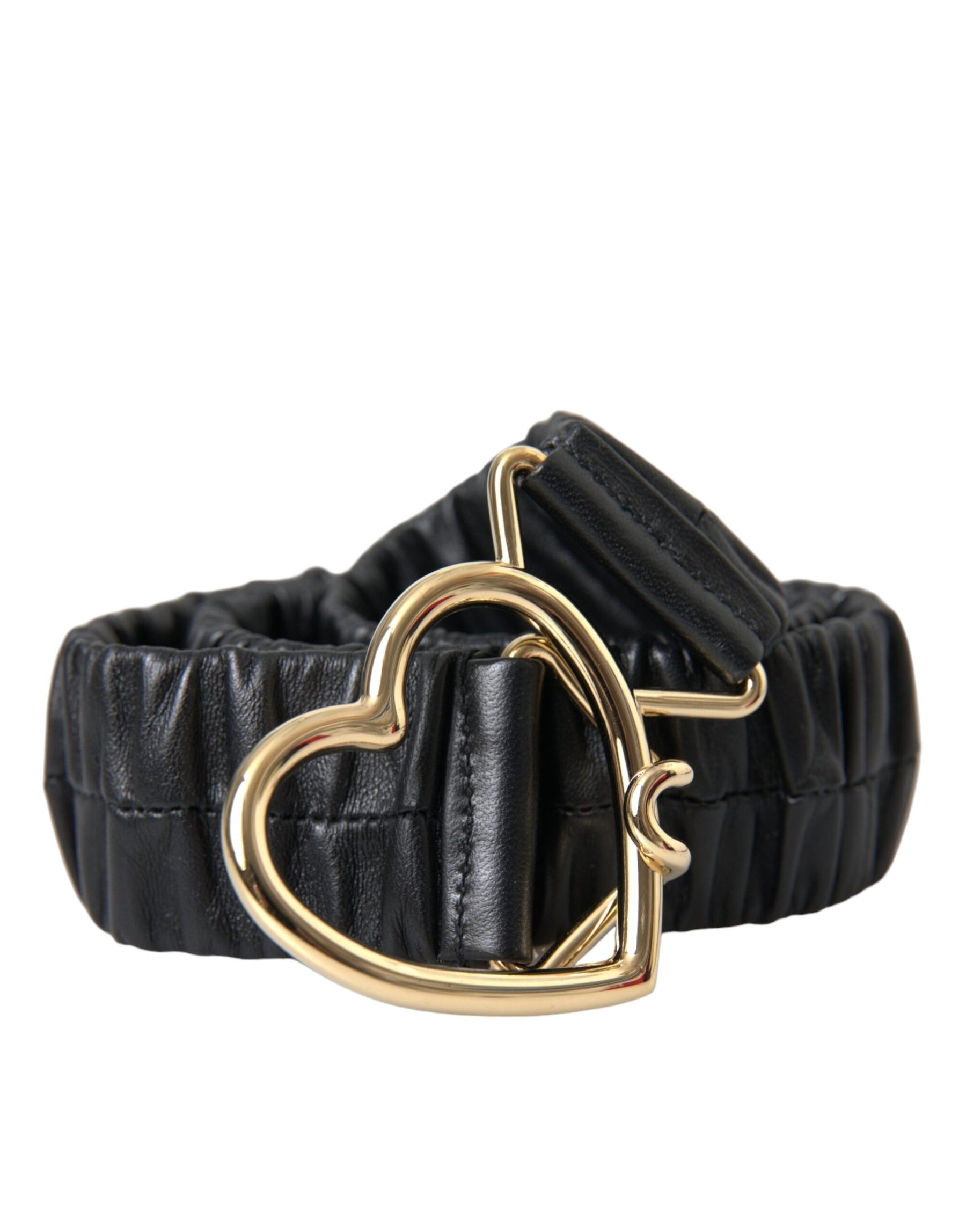 Dolce & Gabbana Black Leather Gold Heart Metal Buckle Belt | Regal Royce
