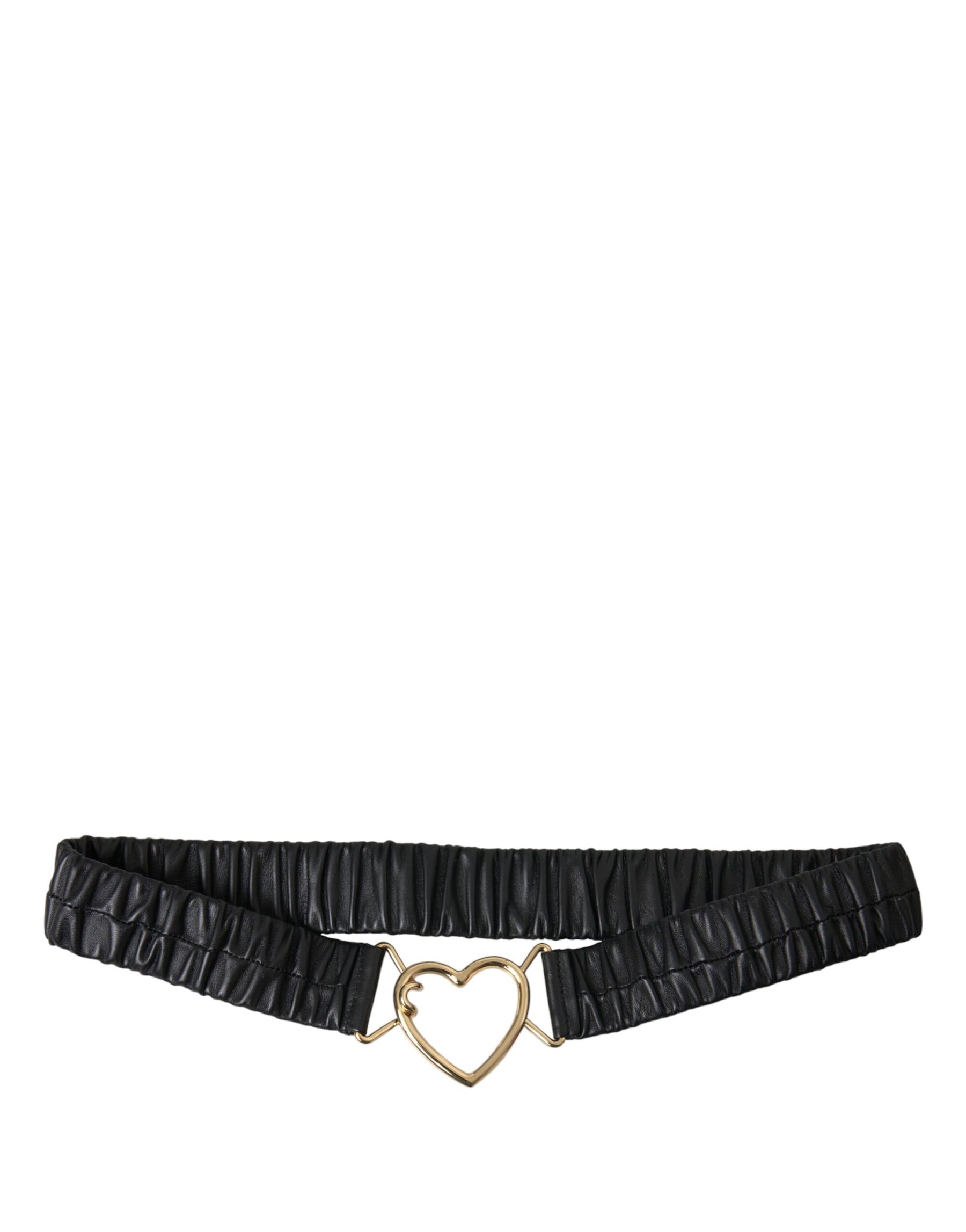 Dolce & Gabbana Black Leather Gold Heart Metal Buckle Belt | Regal Royce