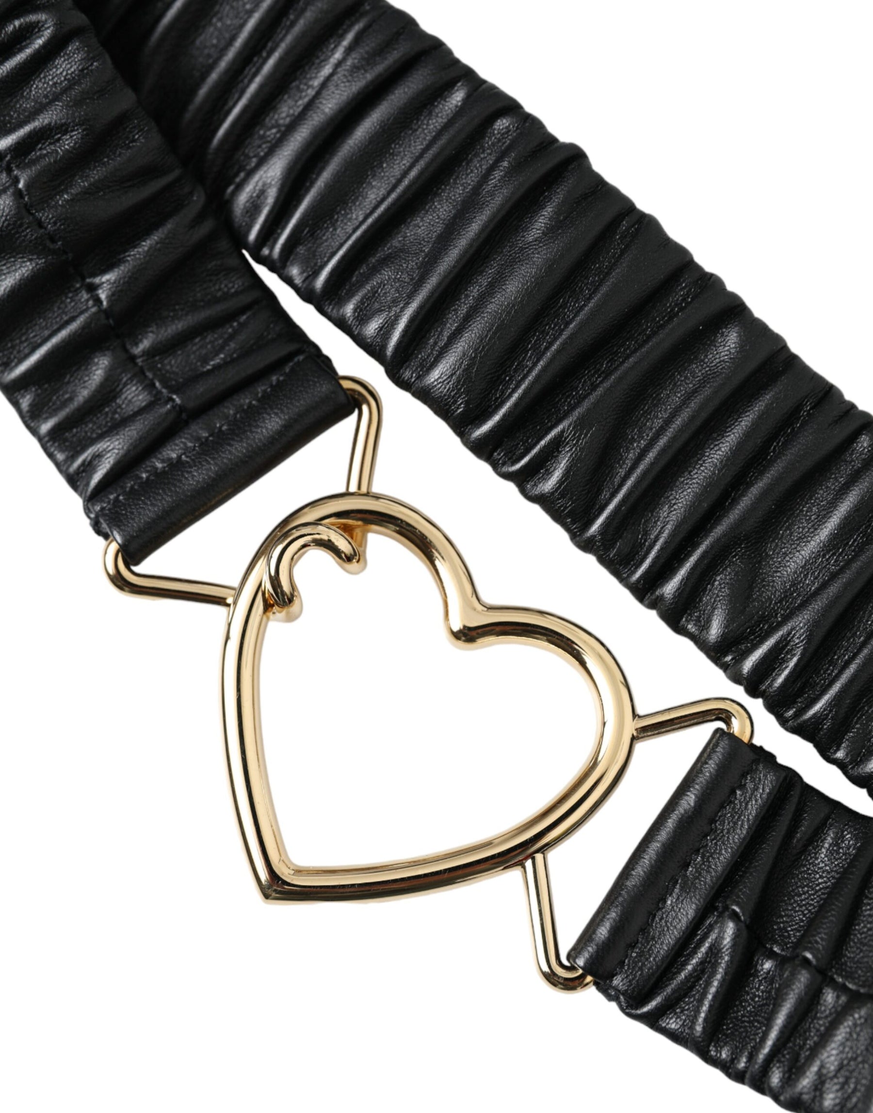 Dolce & Gabbana Black Leather Gold Heart Metal Buckle Belt | Regal Royce