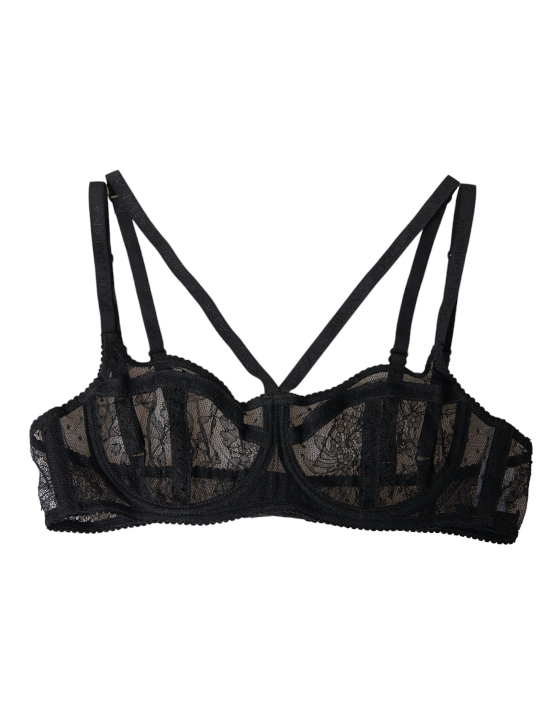 Dolce & Gabbana Black Floral Lace Nylon Balconcino Bra Underwear | Regal Royce