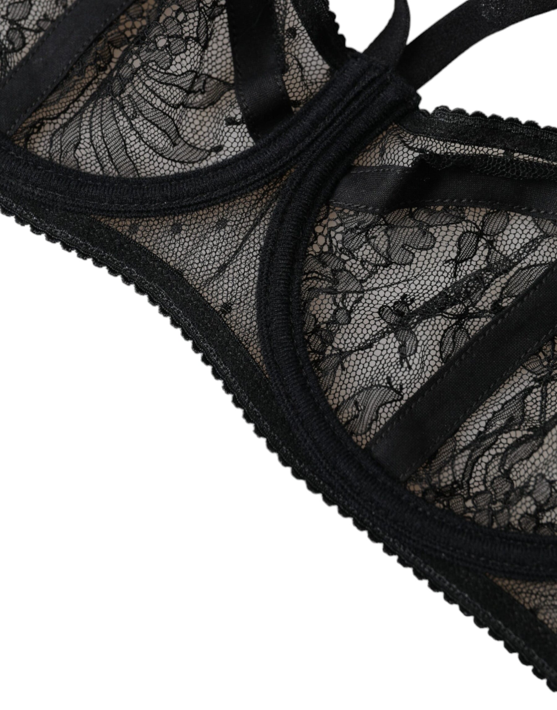 Dolce & Gabbana Black Floral Lace Nylon Balconcino Bra Underwear | Regal Royce