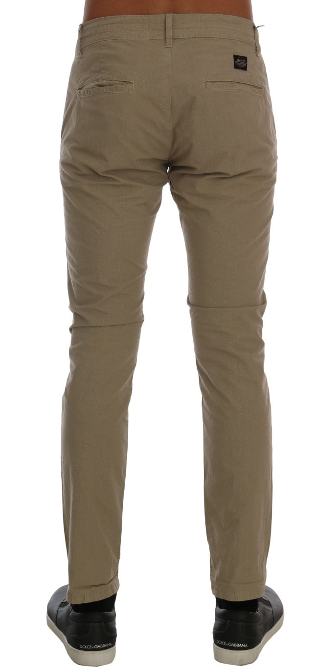 Daniele Alessandrini Beige Cotton Stretch Slim Fit Chinos | Regal Royce
