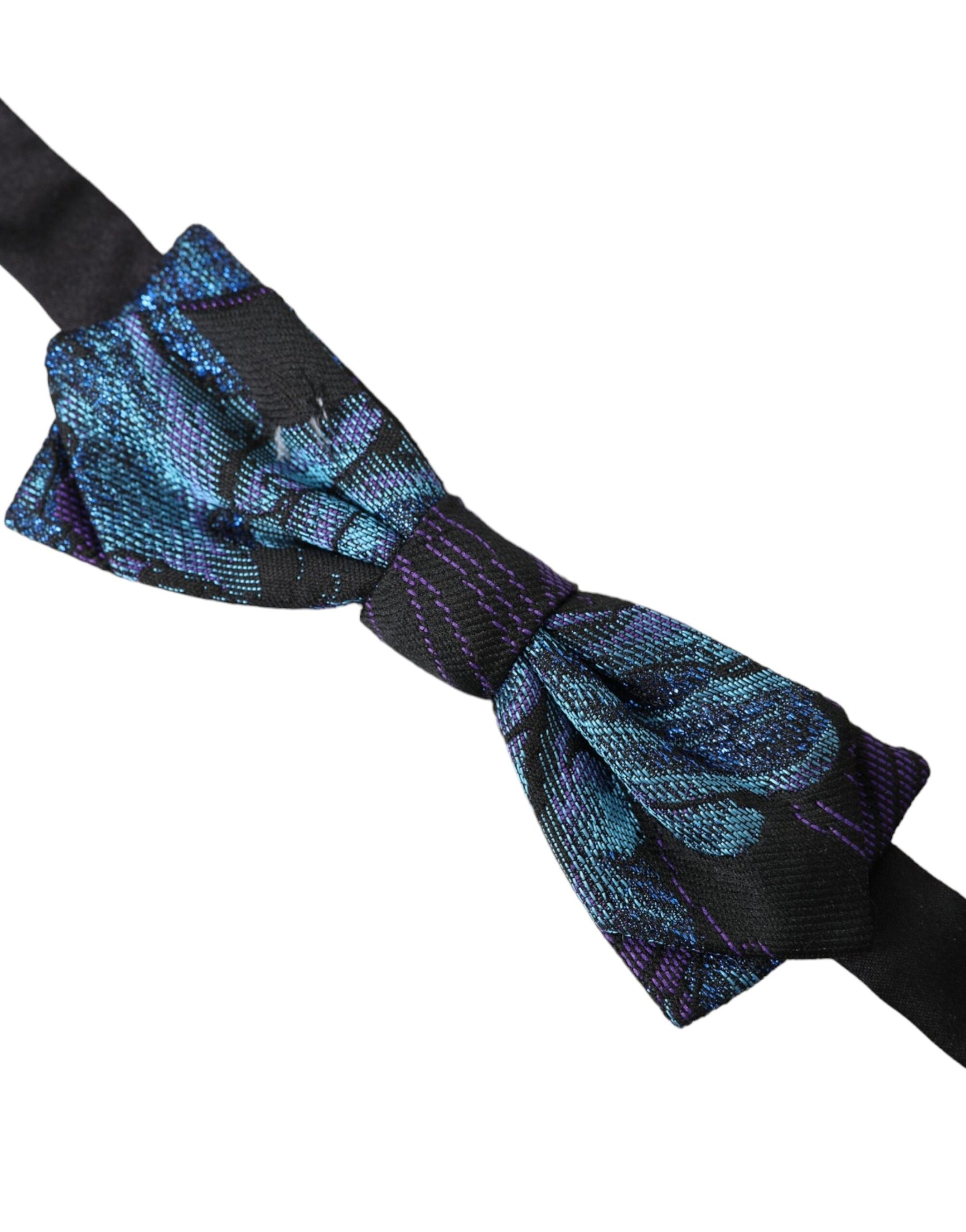 Dolce & Gabbana Black Blue Brocade Adjustable Neck Men Bow Tie | Regal Royce