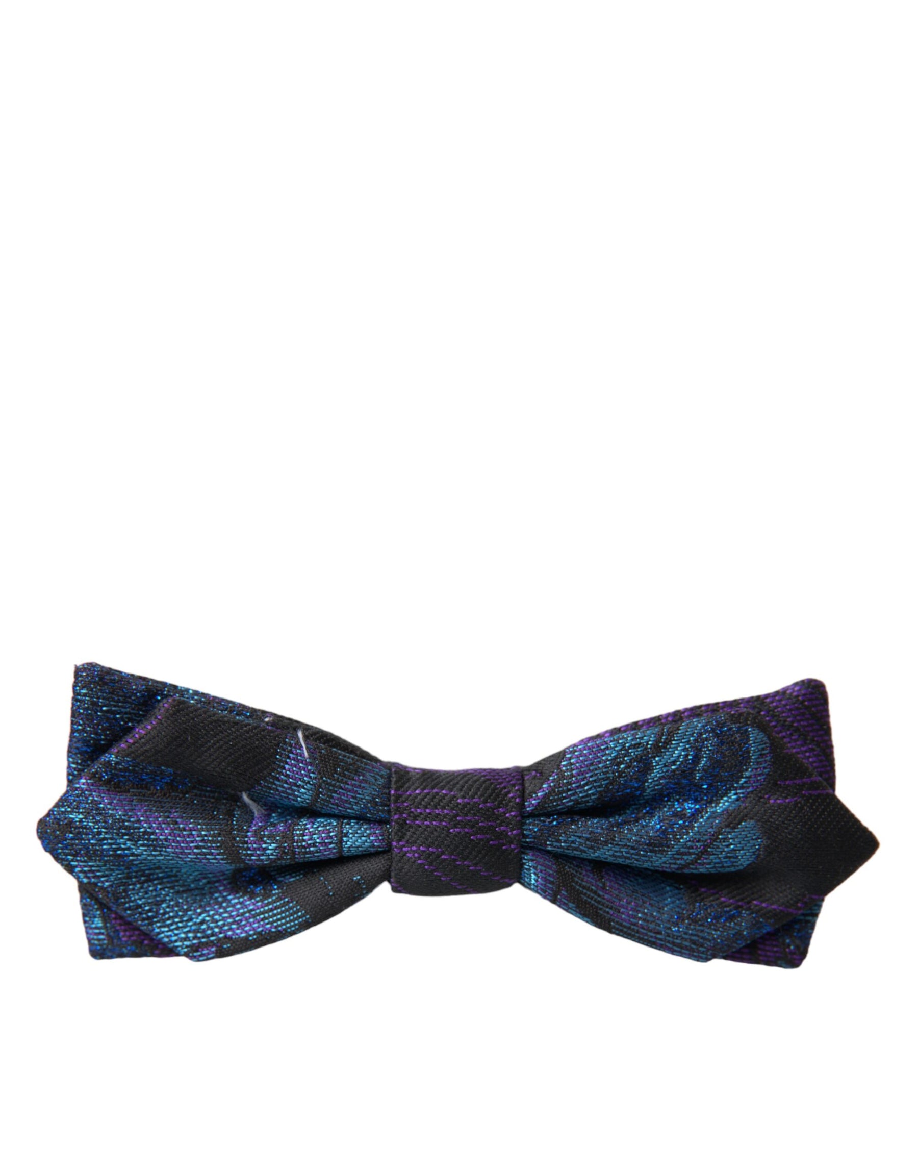 Dolce & Gabbana Black Blue Brocade Adjustable Neck Men Bow Tie | Regal Royce