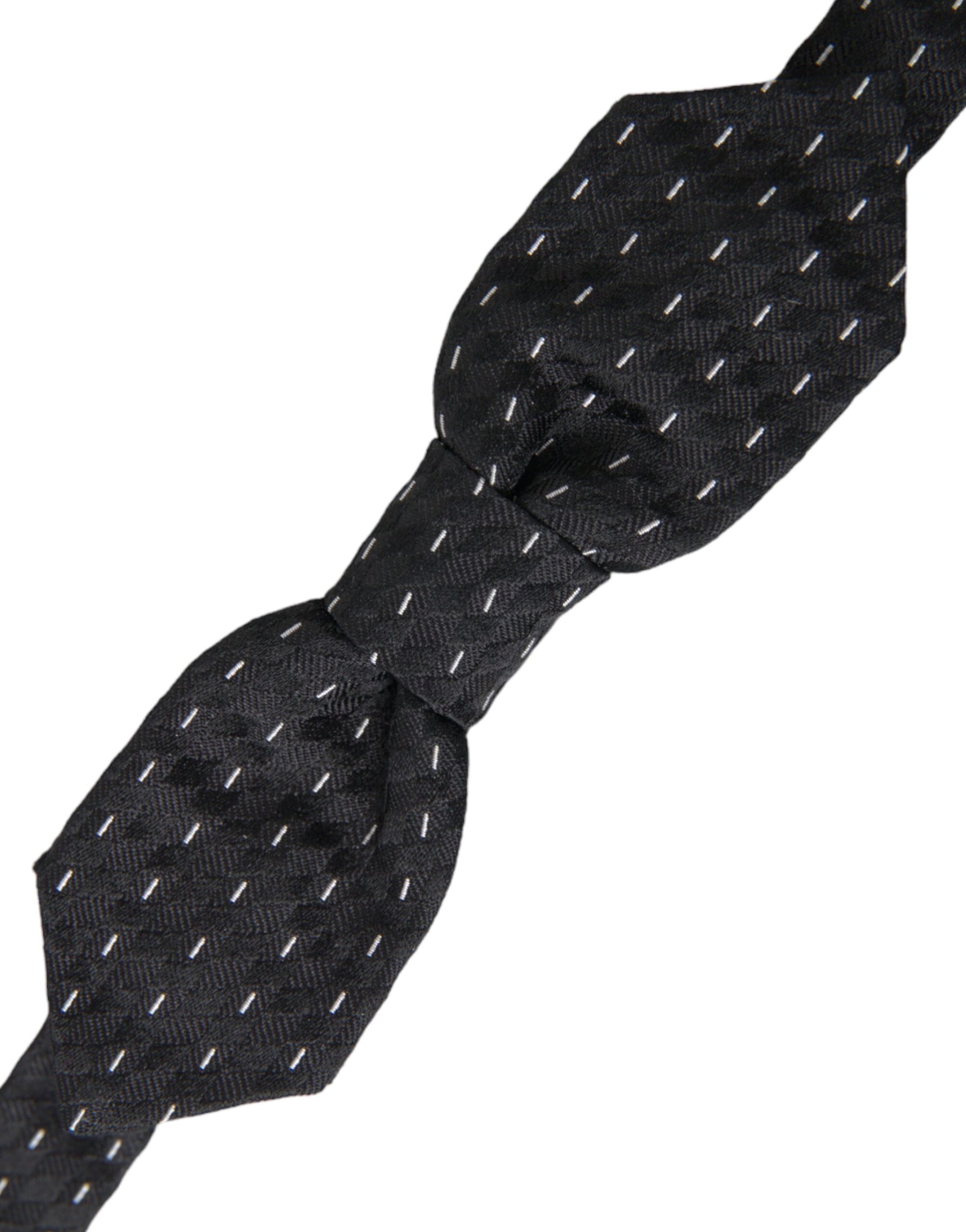 Dolce & Gabbana Black White Stitched Silk Men Neck Bow Tie | Regal Royce