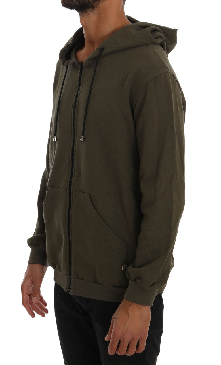 Daniele Alessandrini Green Full Zipper Hodded Cotton Sweater | Regal Royce
