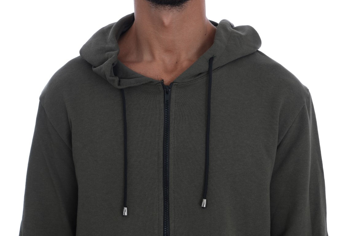 Daniele Alessandrini Green Full Zipper Hodded Cotton Sweater | Regal Royce