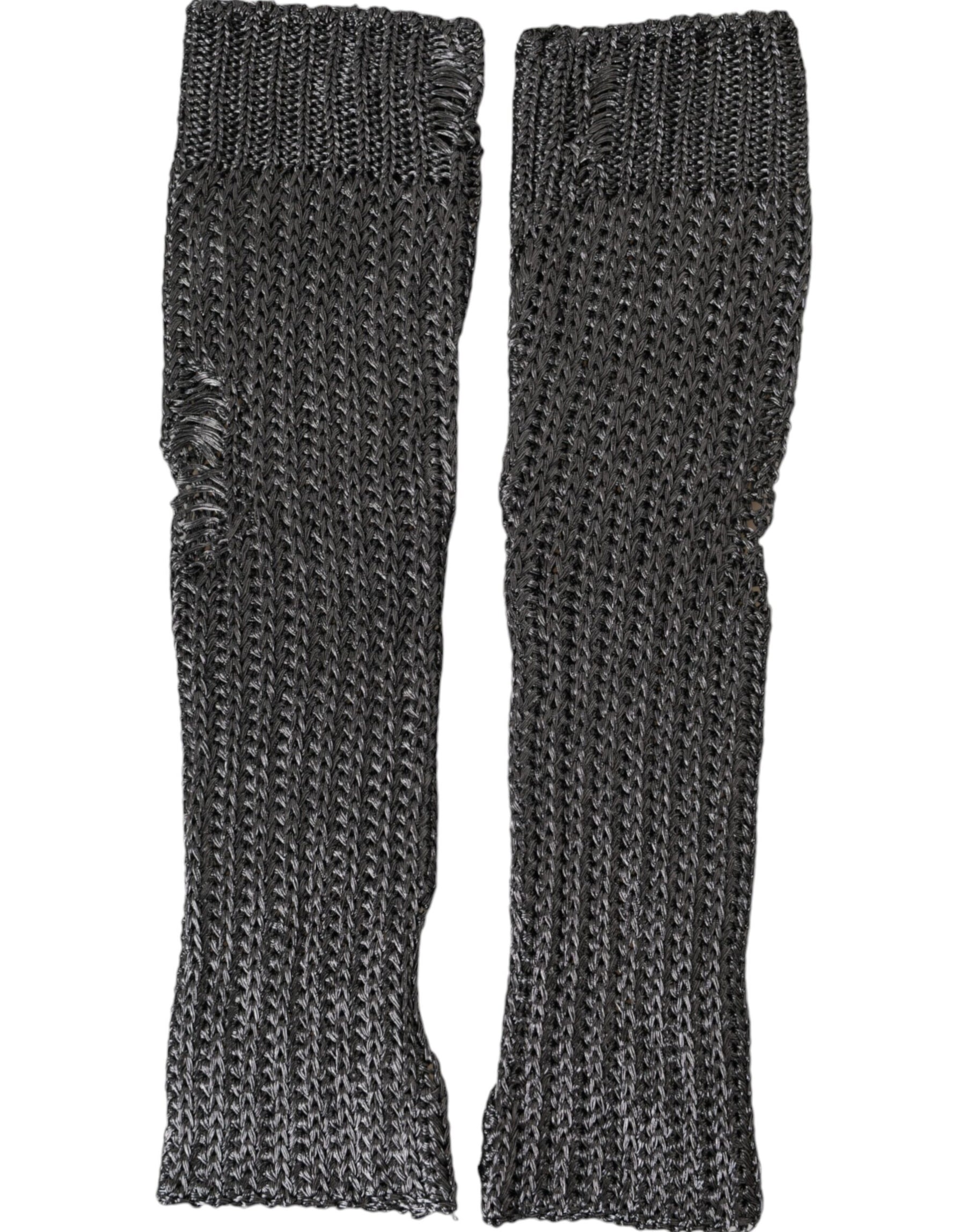 Dolce & Gabbana Gray Viscose Knitted Finger Less Gloves | Regal Royce