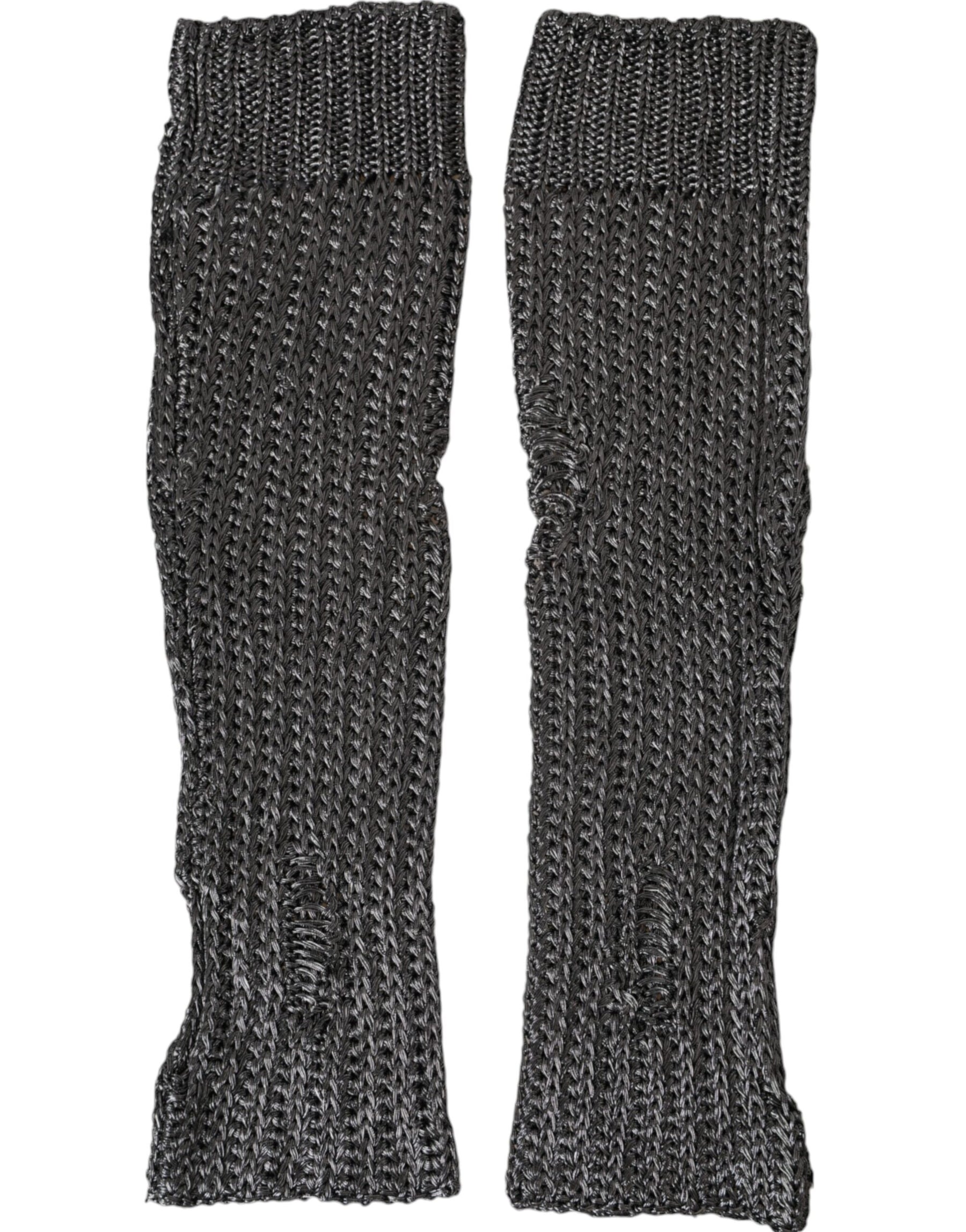 Dolce & Gabbana Gray Viscose Knitted Finger Less Gloves | Regal Royce