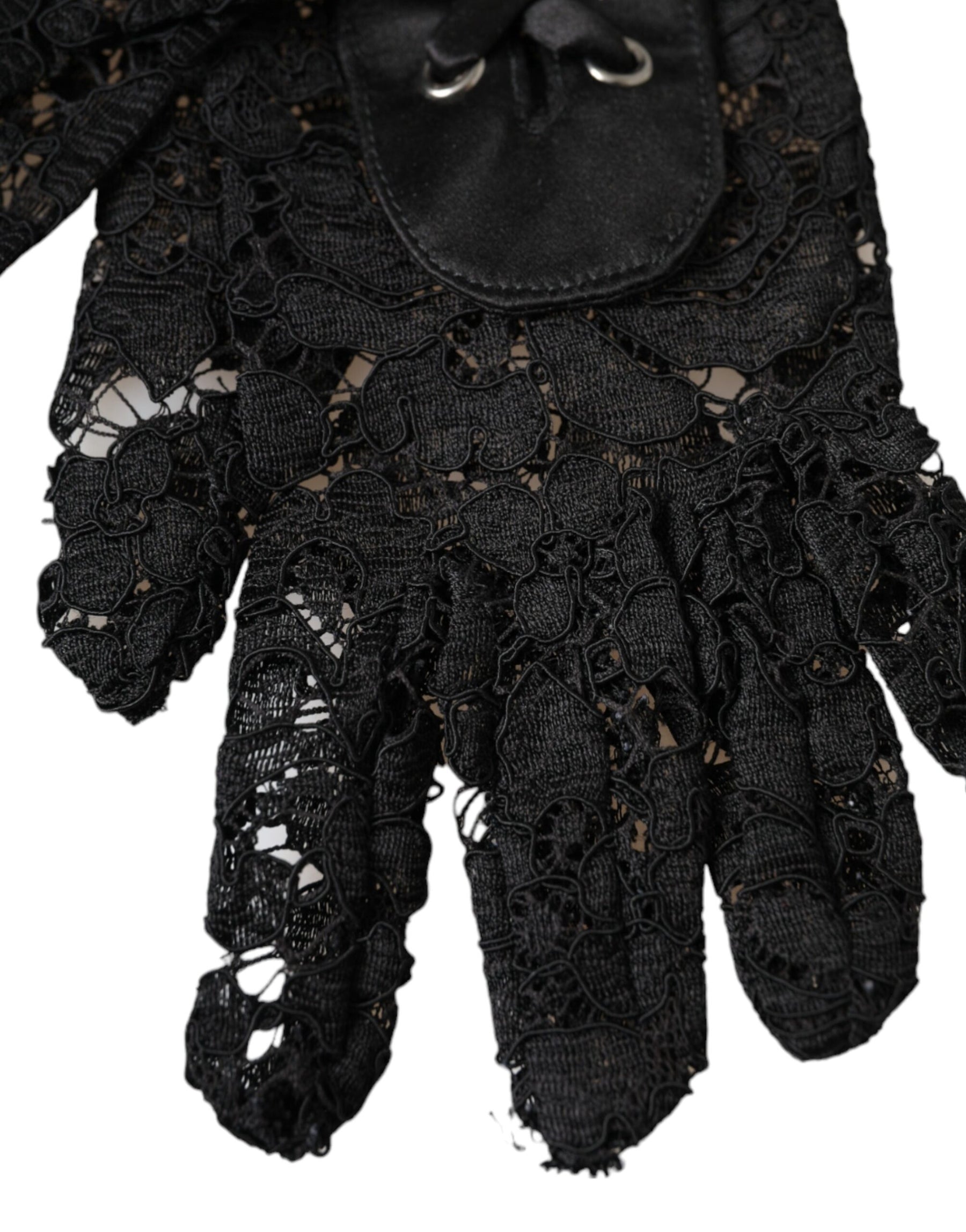 Dolce & Gabbana Black Taormina Lace Elbow Length Gloves | Regal Royce