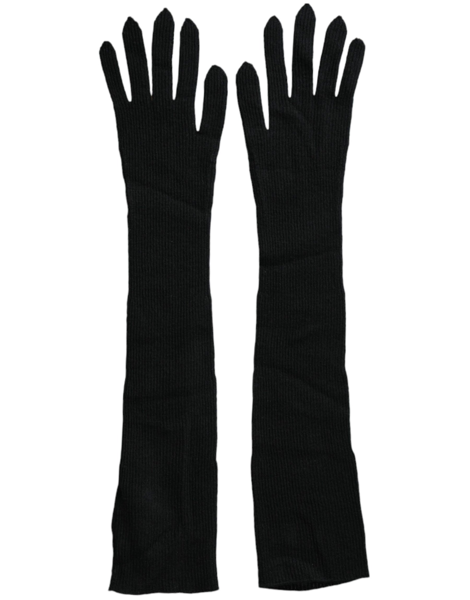 Dolce & Gabbana Black Cashmere Knitted Elbow Length Gloves | Regal Royce