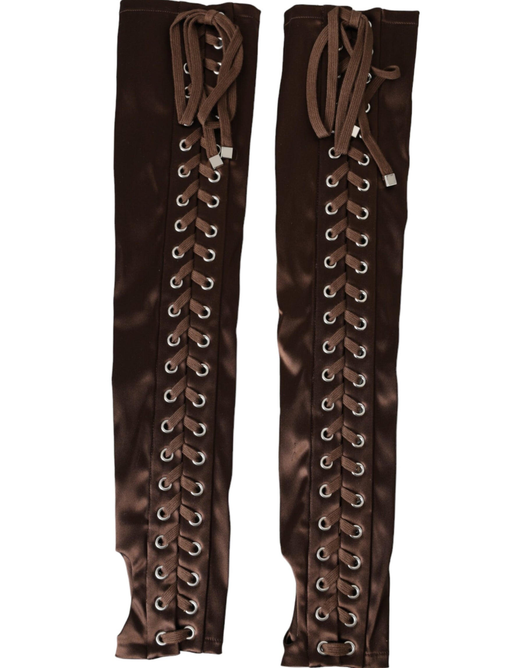 Dolce & Gabbana Brown Acetate Lace Up Fingerless Gloves | Regal Royce