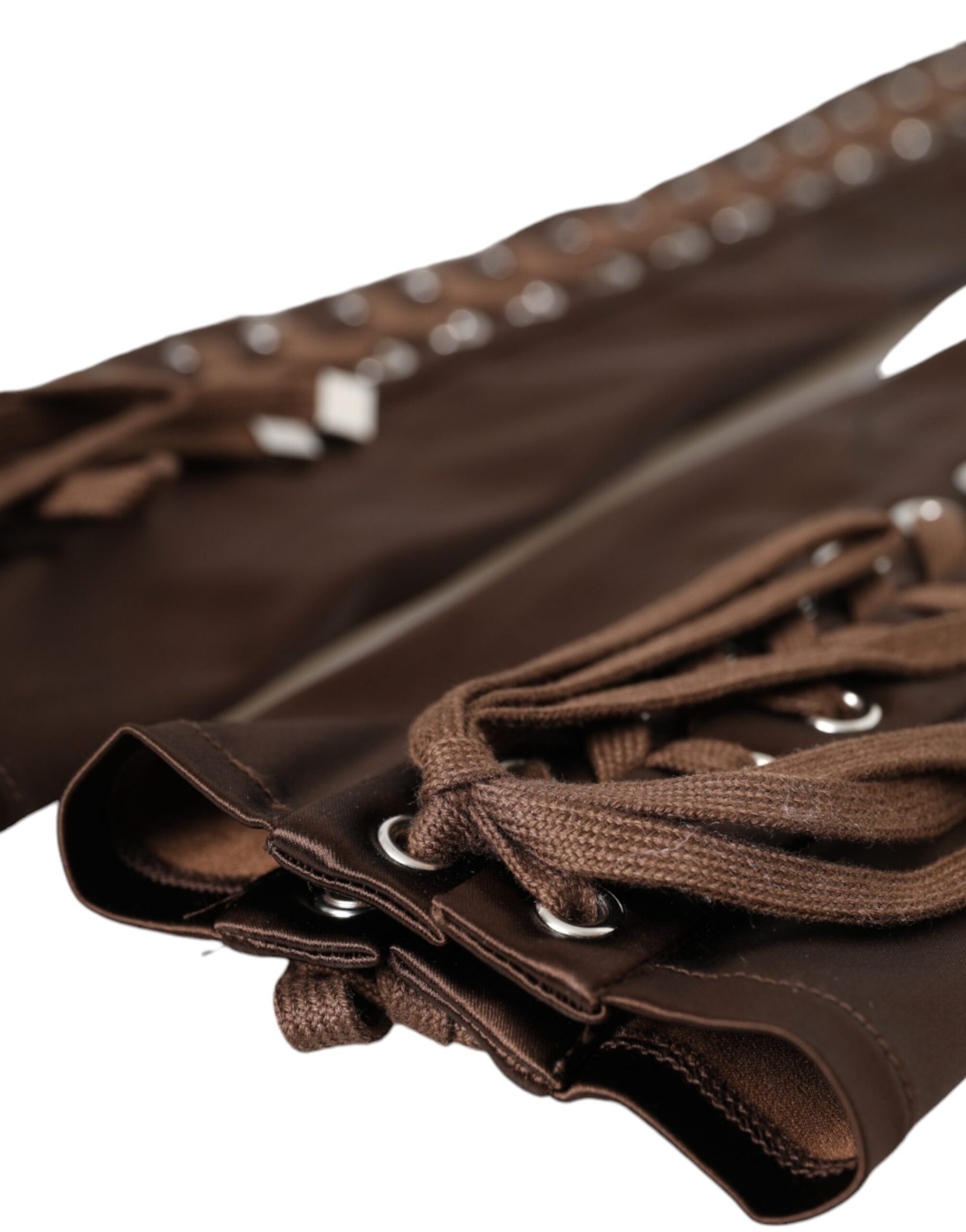 Dolce & Gabbana Brown Acetate Lace Up Fingerless Gloves | Regal Royce