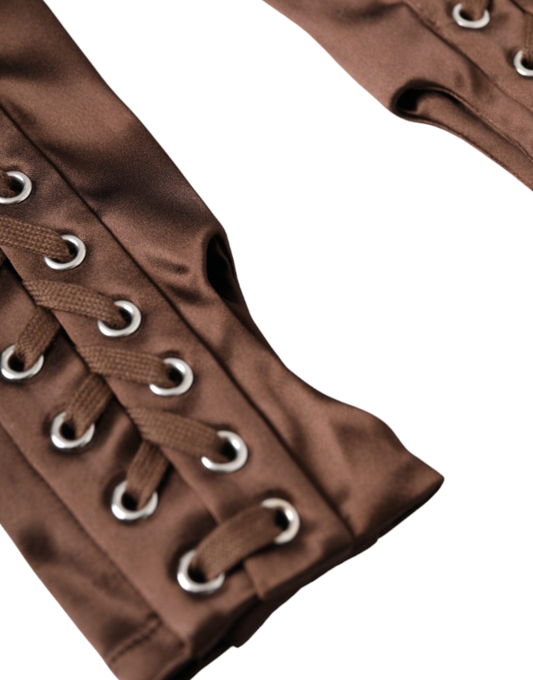 Dolce & Gabbana Brown Acetate Lace Up Fingerless Gloves | Regal Royce
