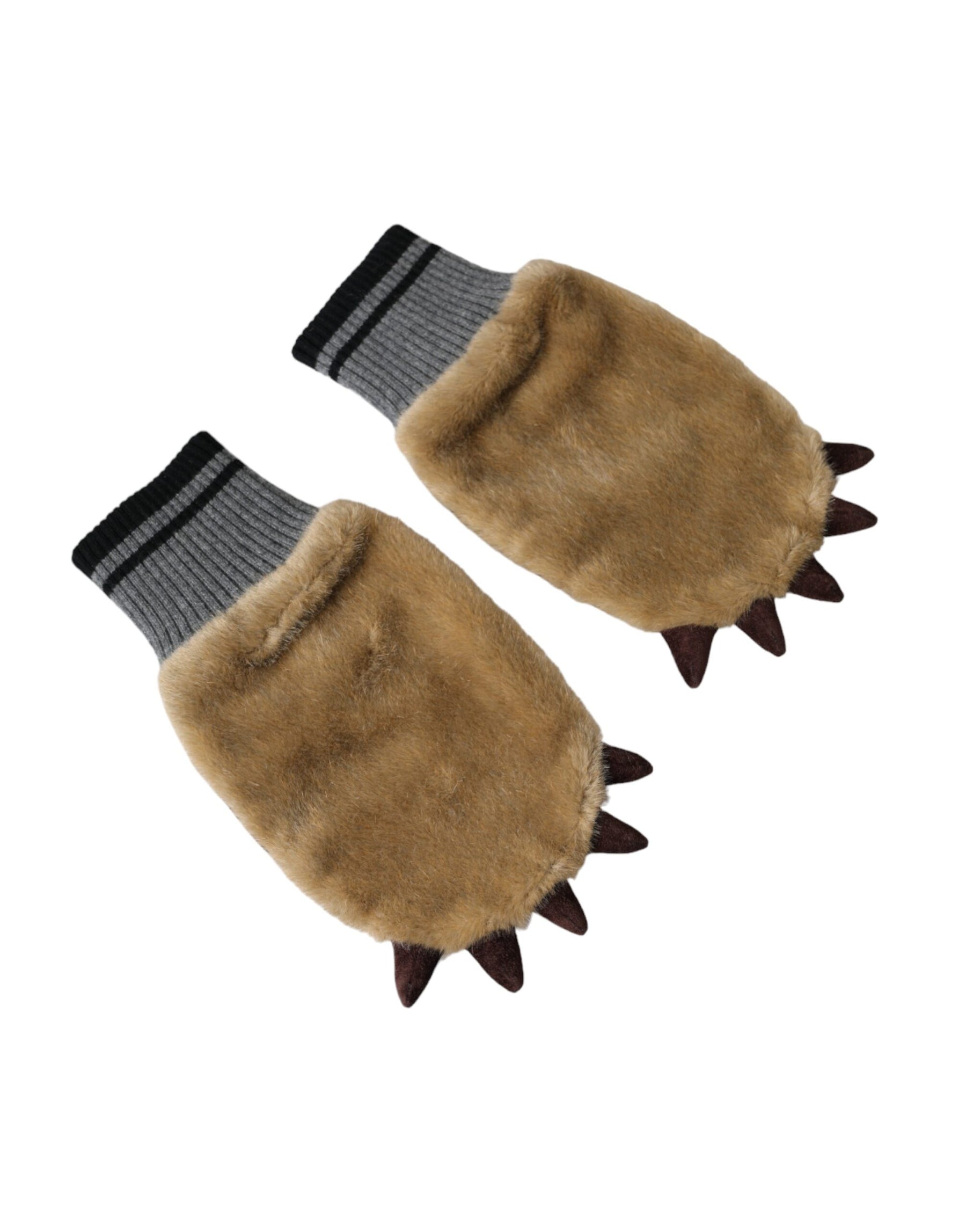 Dolce & Gabbana Beige Acrylic Knitted Fur Wrist Mitten Gloves | Regal Royce