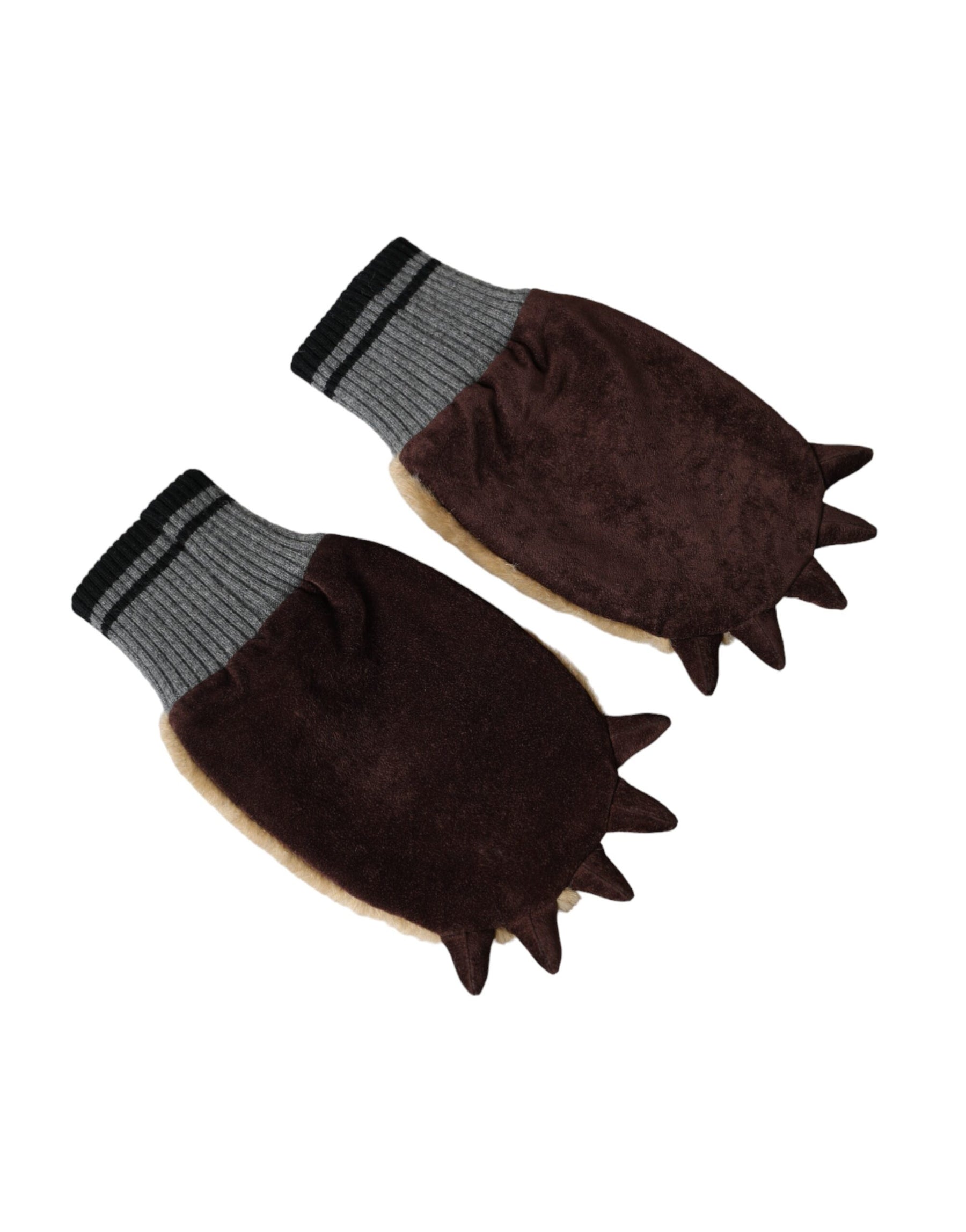 Dolce & Gabbana Beige Acrylic Knitted Fur Wrist Mitten Gloves | Regal Royce