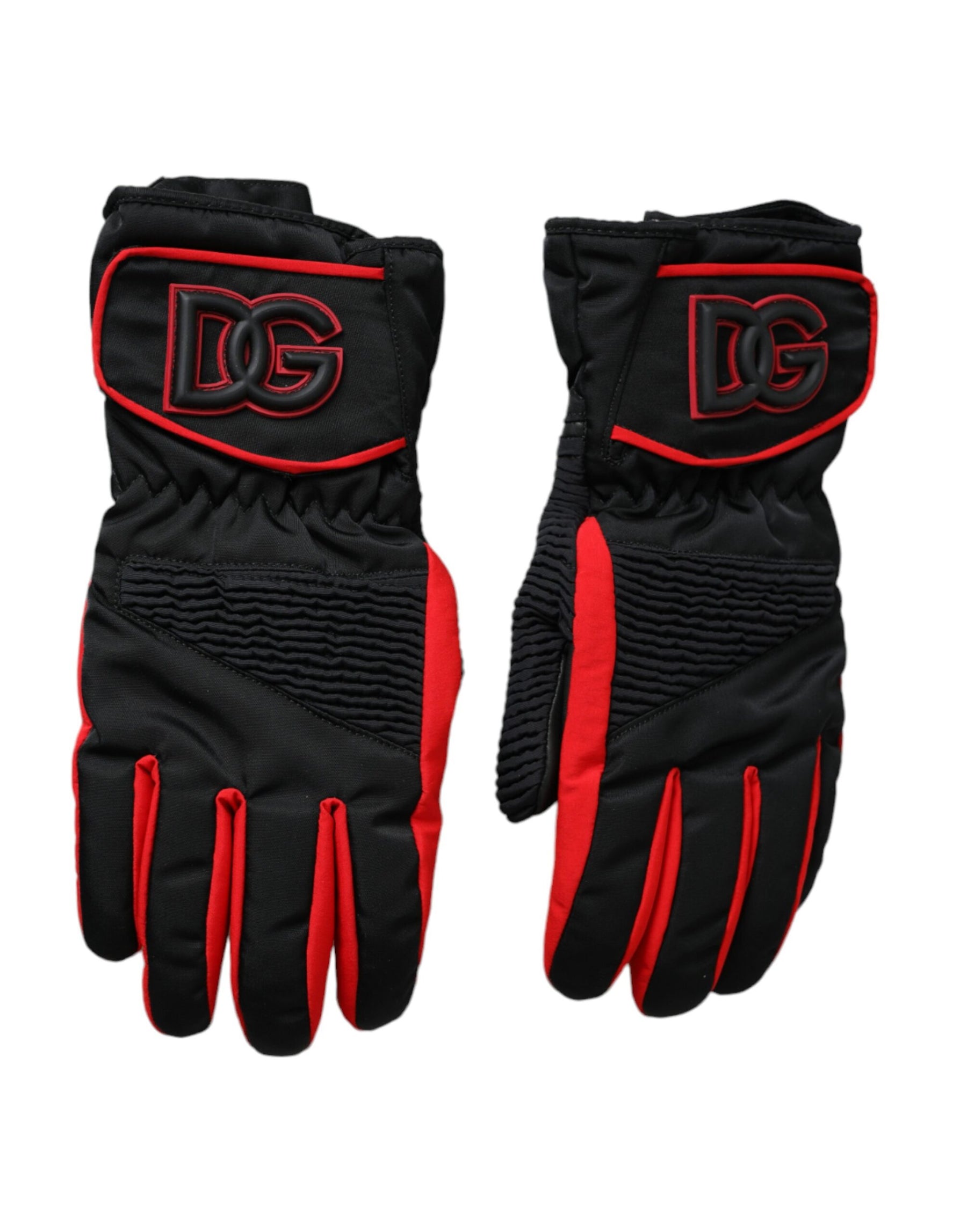 Dolce & Gabbana Black Red Nylon Wrist Length Gloves | Regal Royce