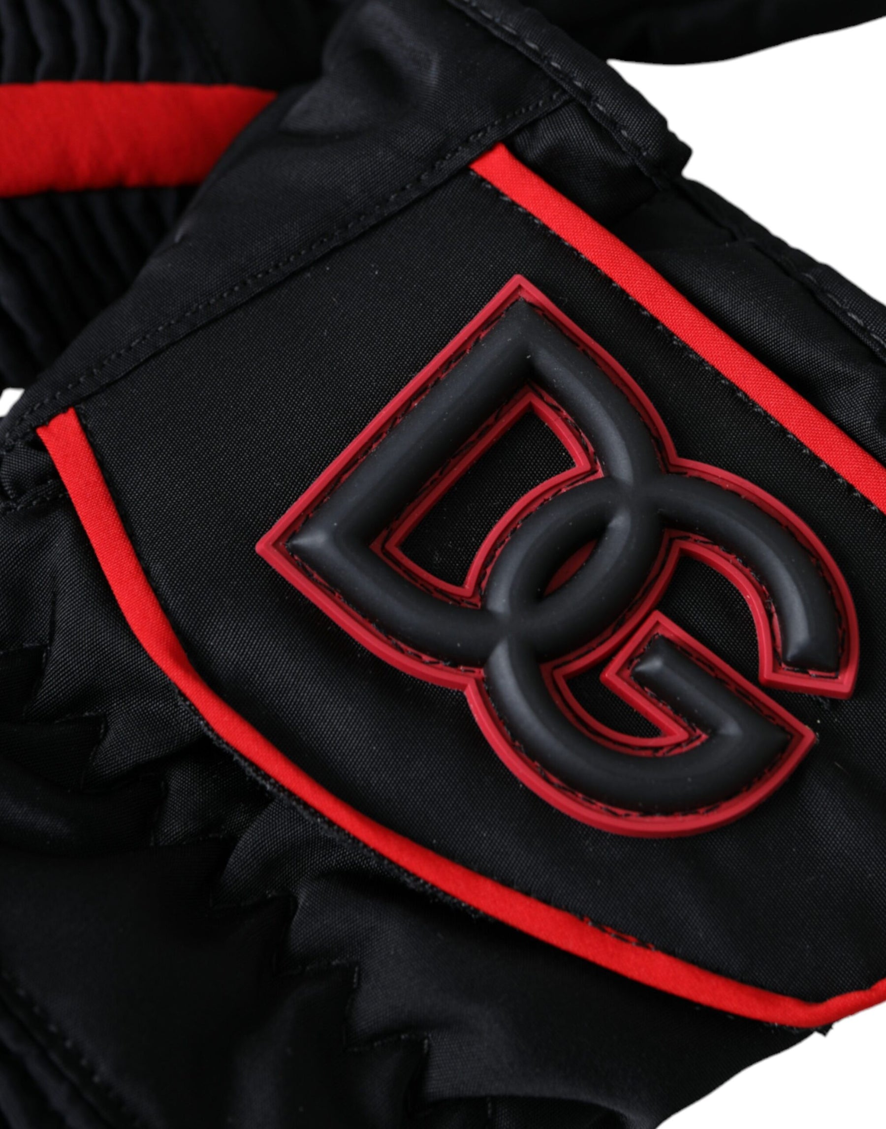 Dolce & Gabbana Black Red Nylon Wrist Length Gloves | Regal Royce