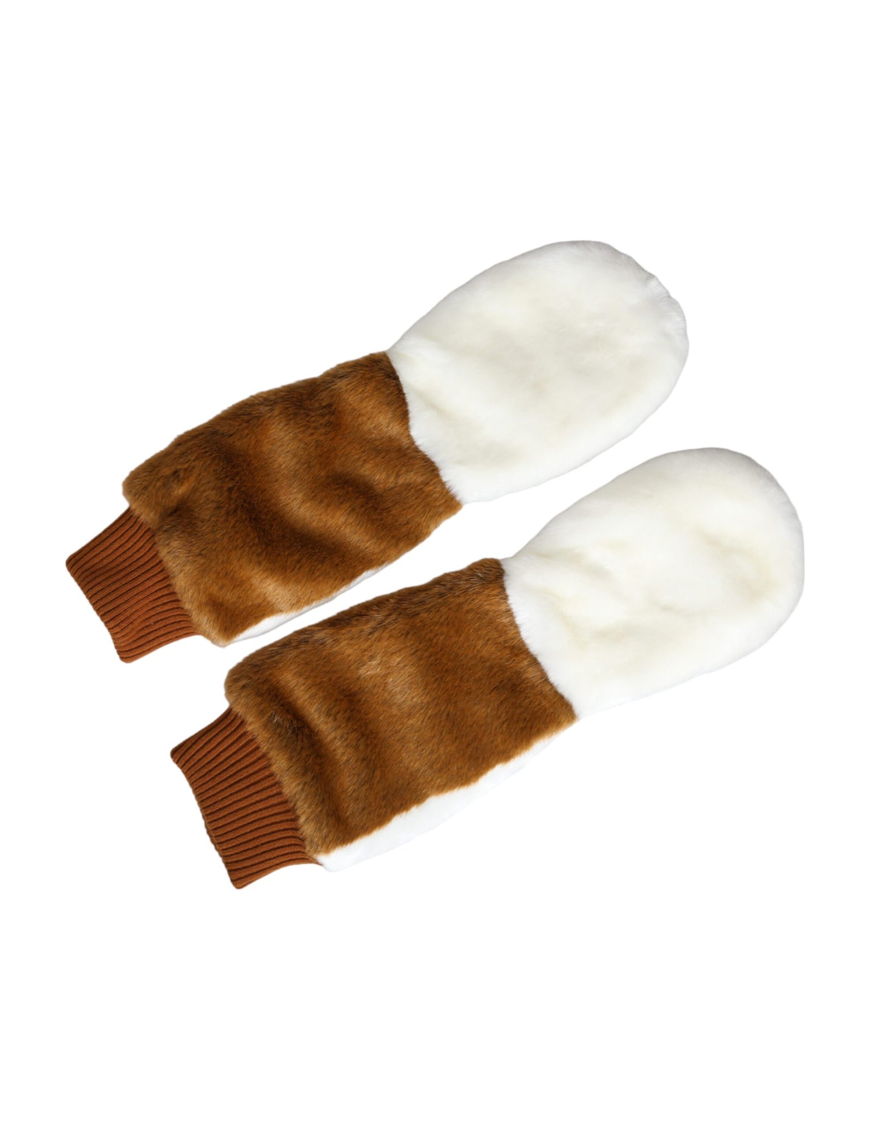 Dolce & Gabbana Brown White Acrylic Knitted Fur Mitten Gloves | Regal Royce