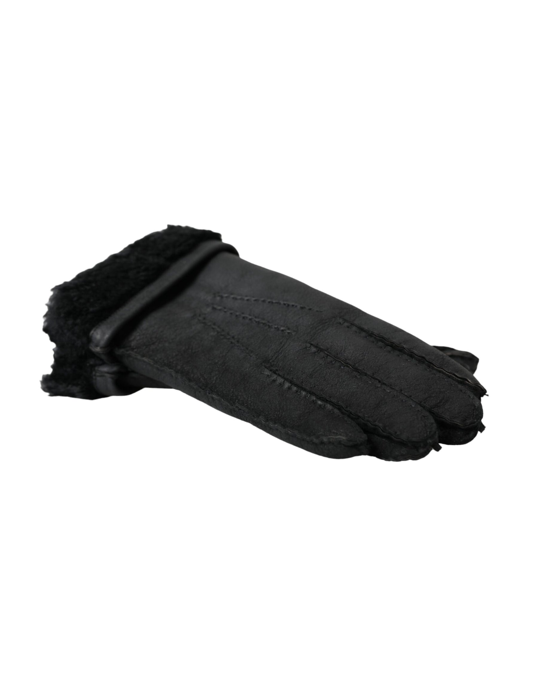 Dolce & Gabbana Black Leather Fur Short Hands Gloves | Regal Royce