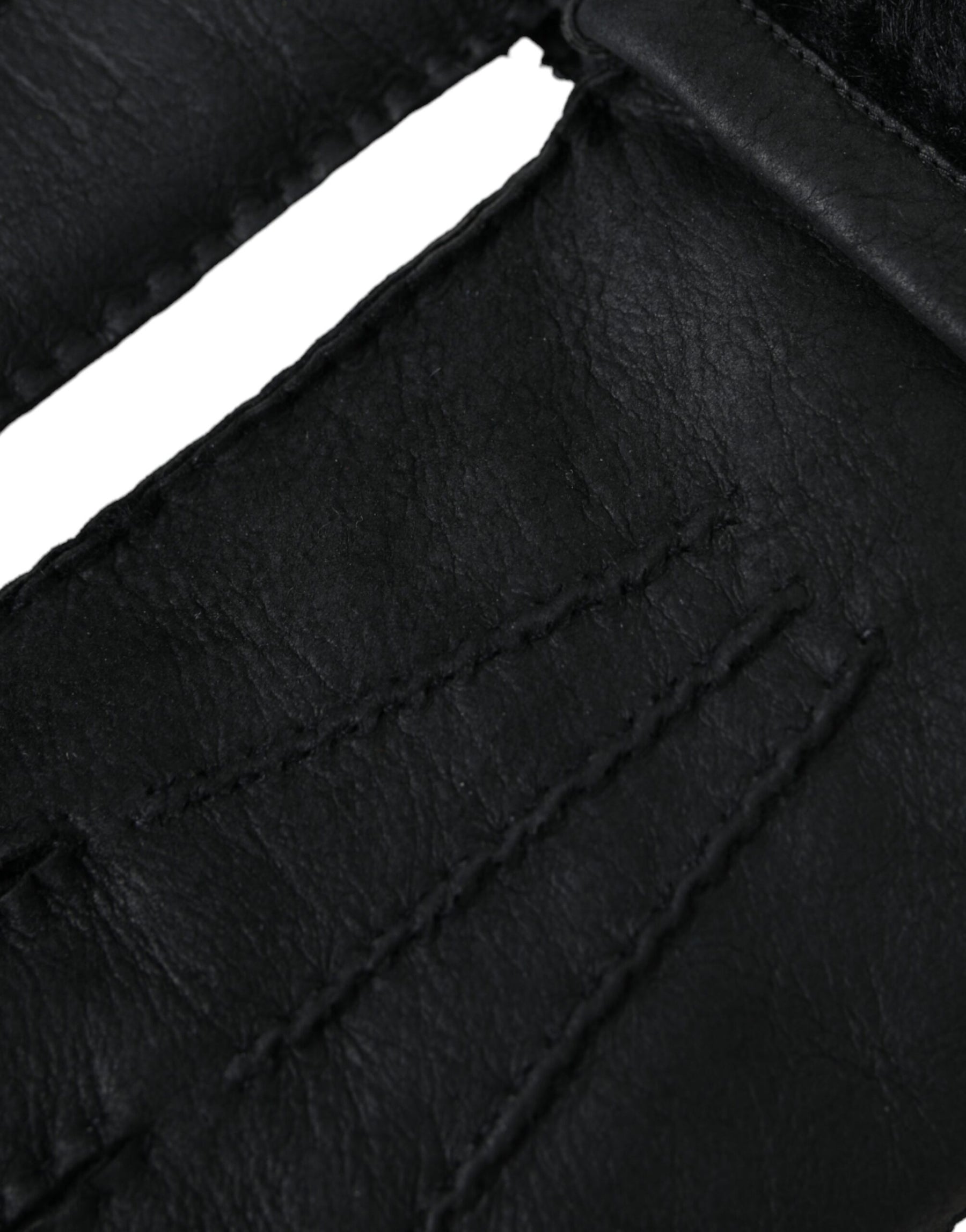 Dolce & Gabbana Black Leather Fur Short Hands Gloves | Regal Royce