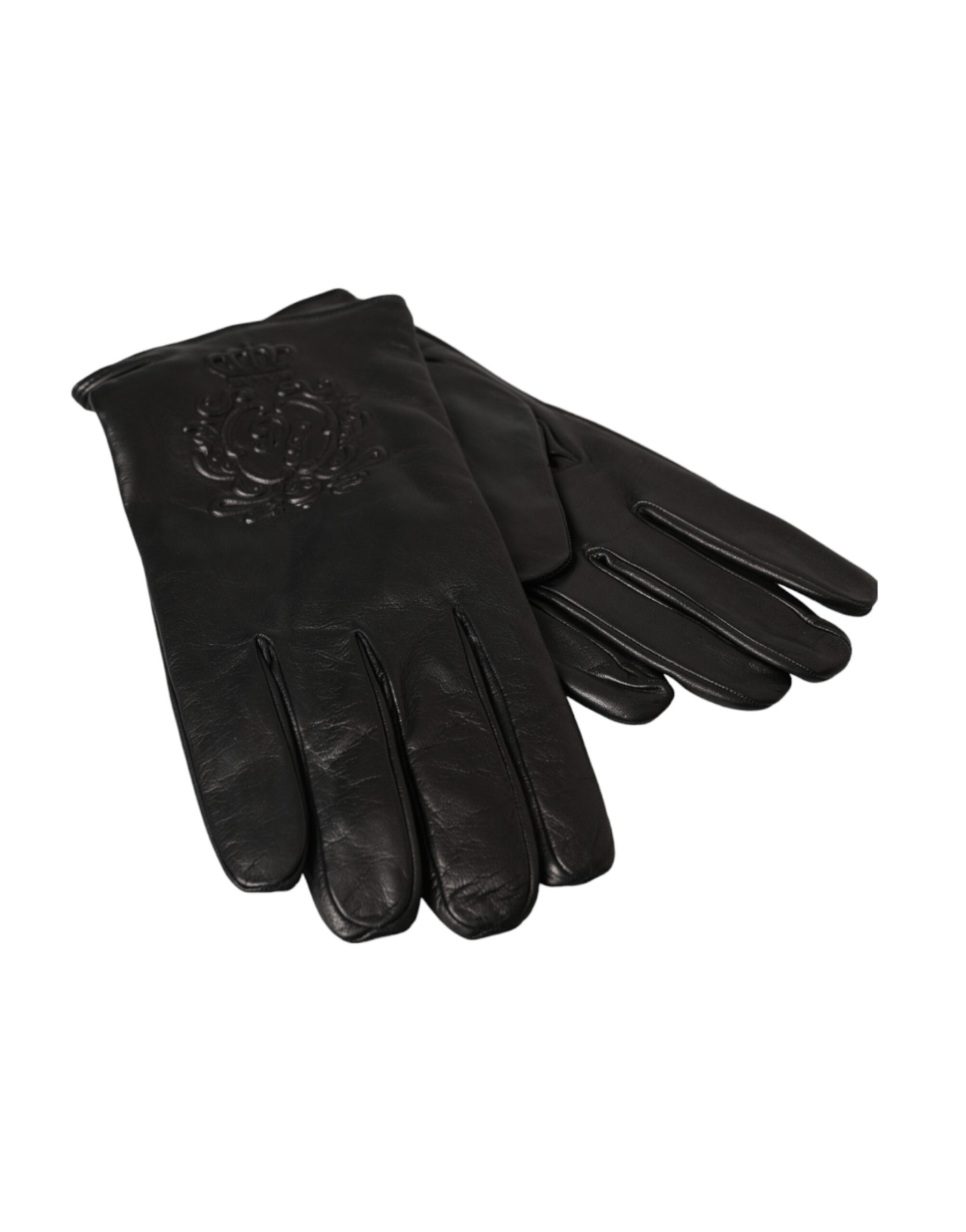 Dolce & Gabbana Black Leather Embossed Logo Short Hands Gloves | Regal Royce