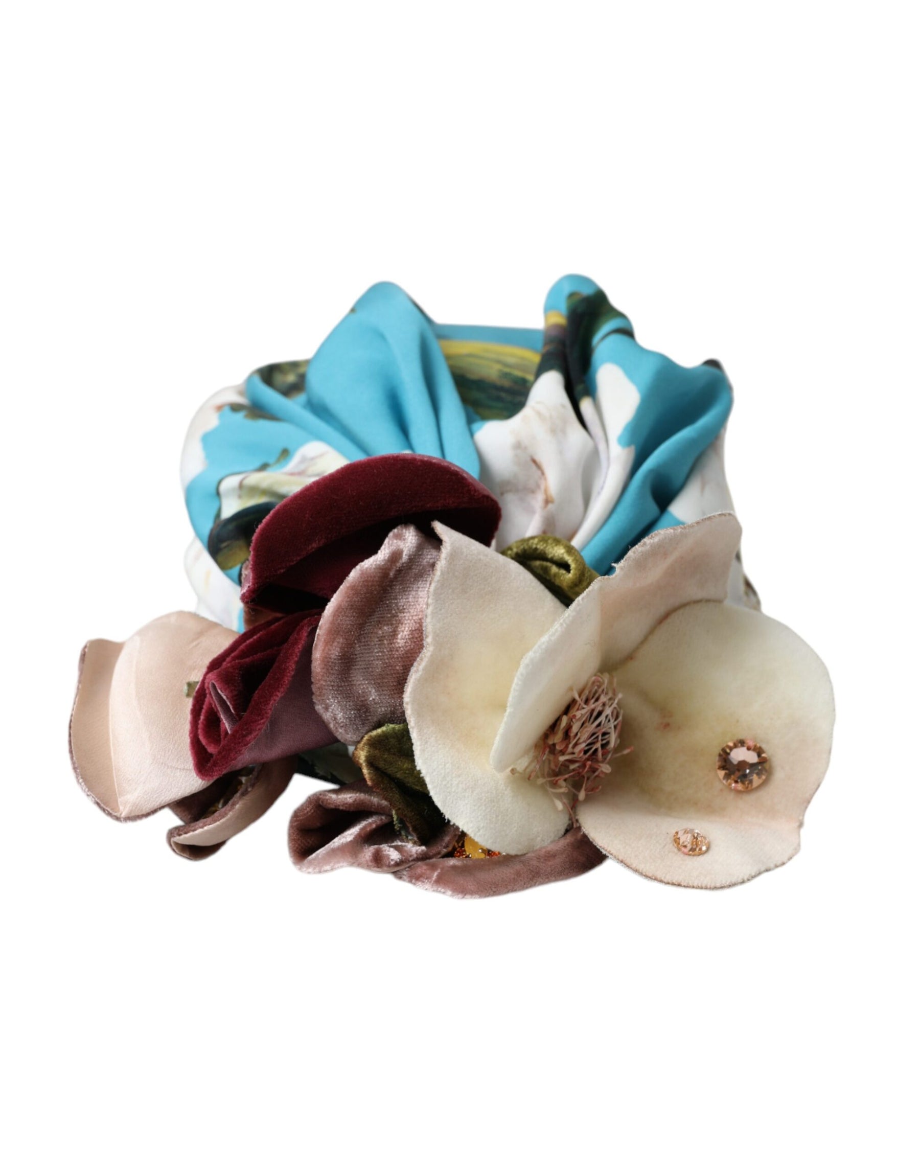 Dolce & Gabbana Blue Floral Motif Turban Head Hat Women | Regal Royce