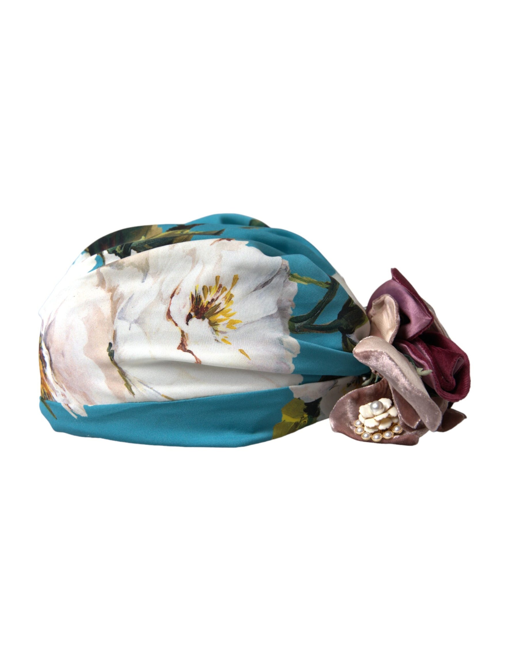 Dolce & Gabbana Blue Floral Motif Turban Head Hat Women | Regal Royce