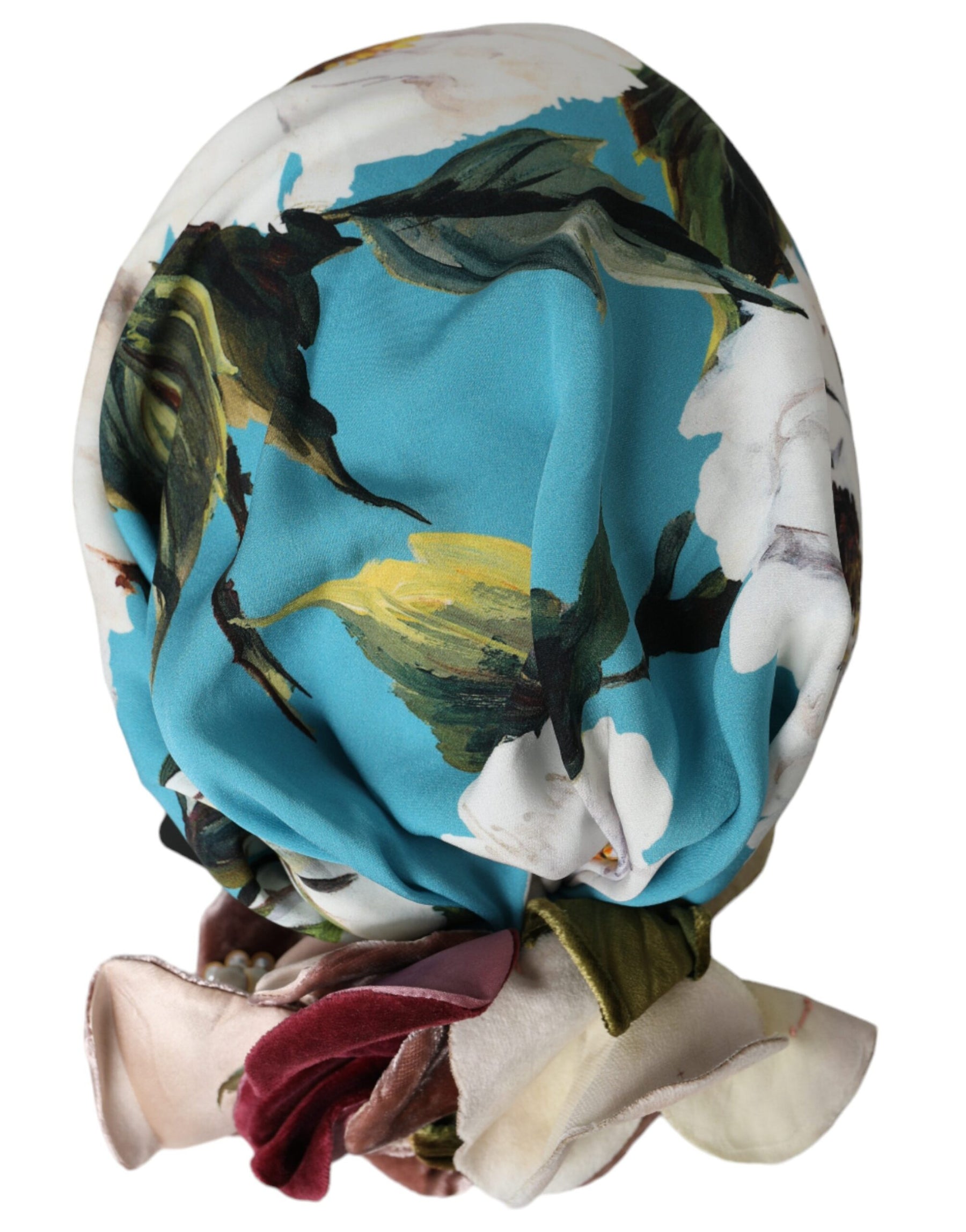 Dolce & Gabbana Blue Floral Motif Turban Head Hat Women | Regal Royce