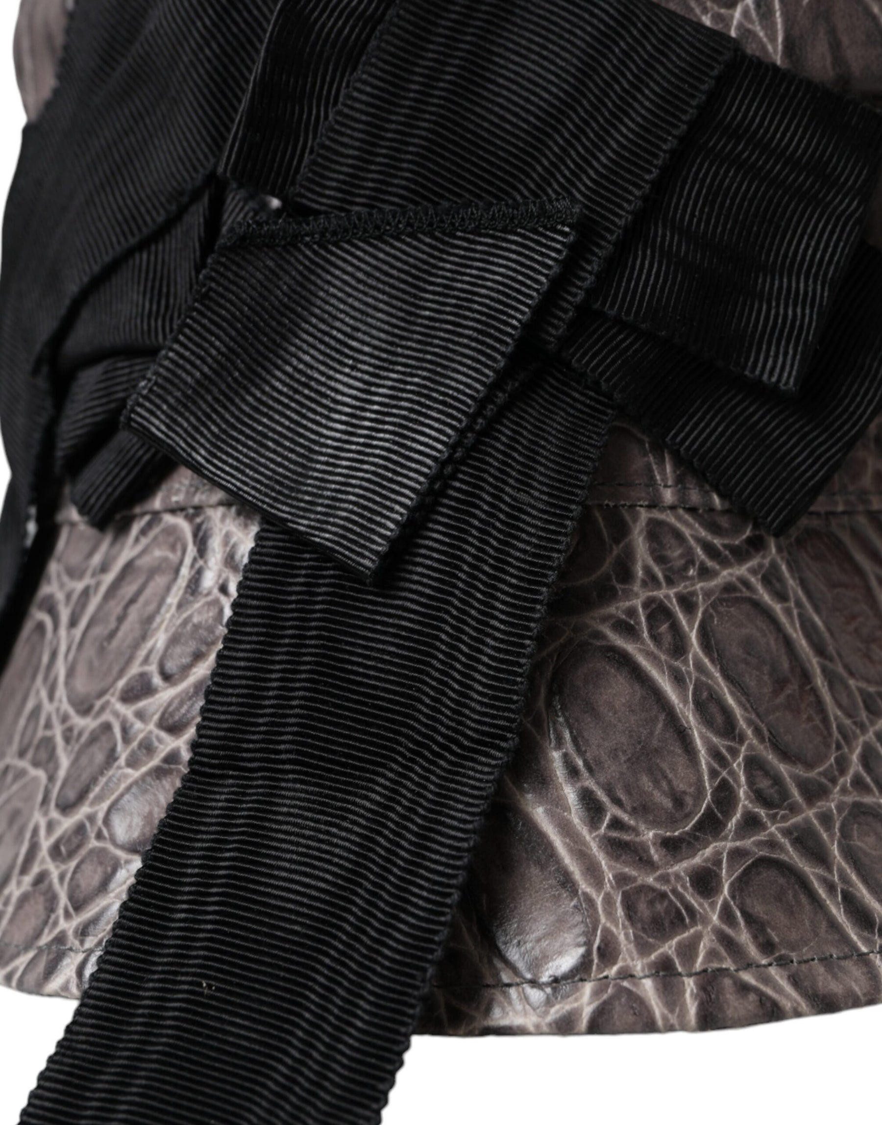 Dolce & Gabbana Black Gray Patterned Leather Bucket Hat | Regal Royce
