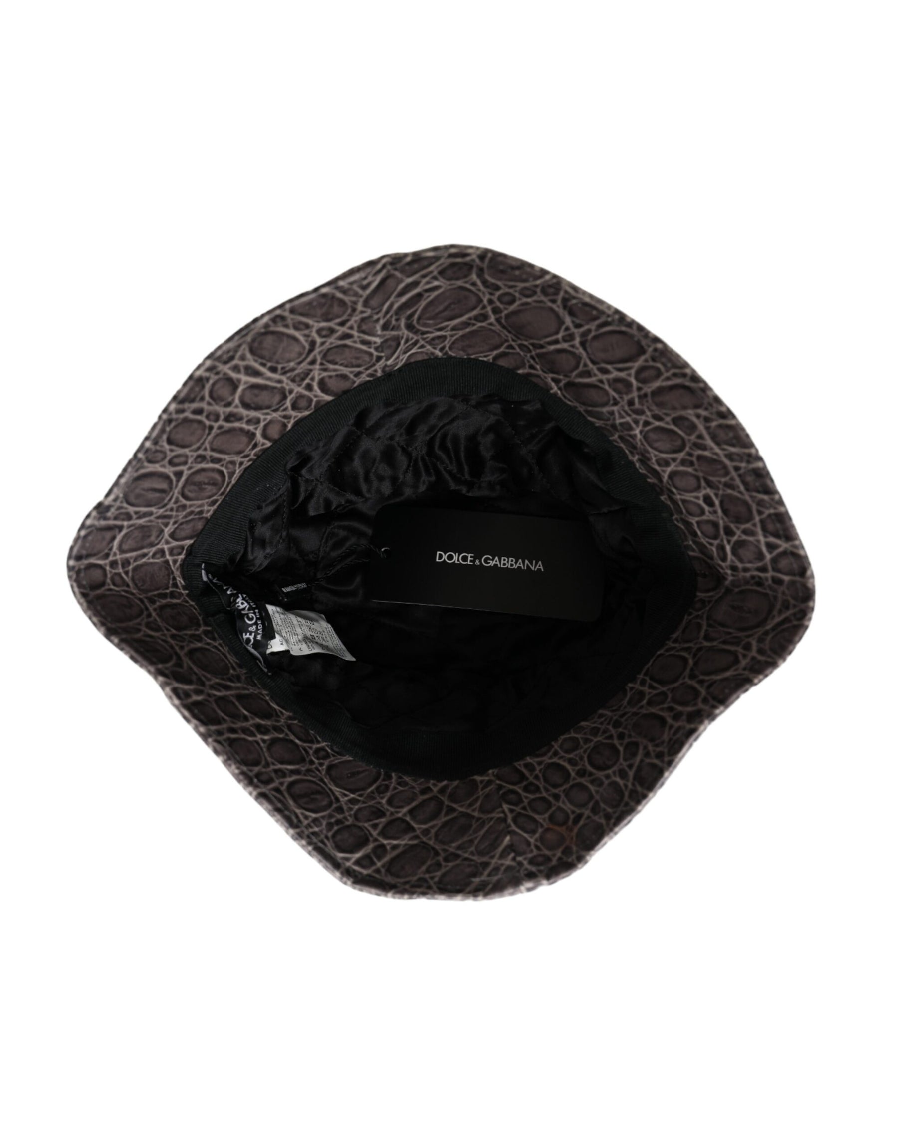 Dolce & Gabbana Black Gray Patterned Leather Bucket Hat | Regal Royce
