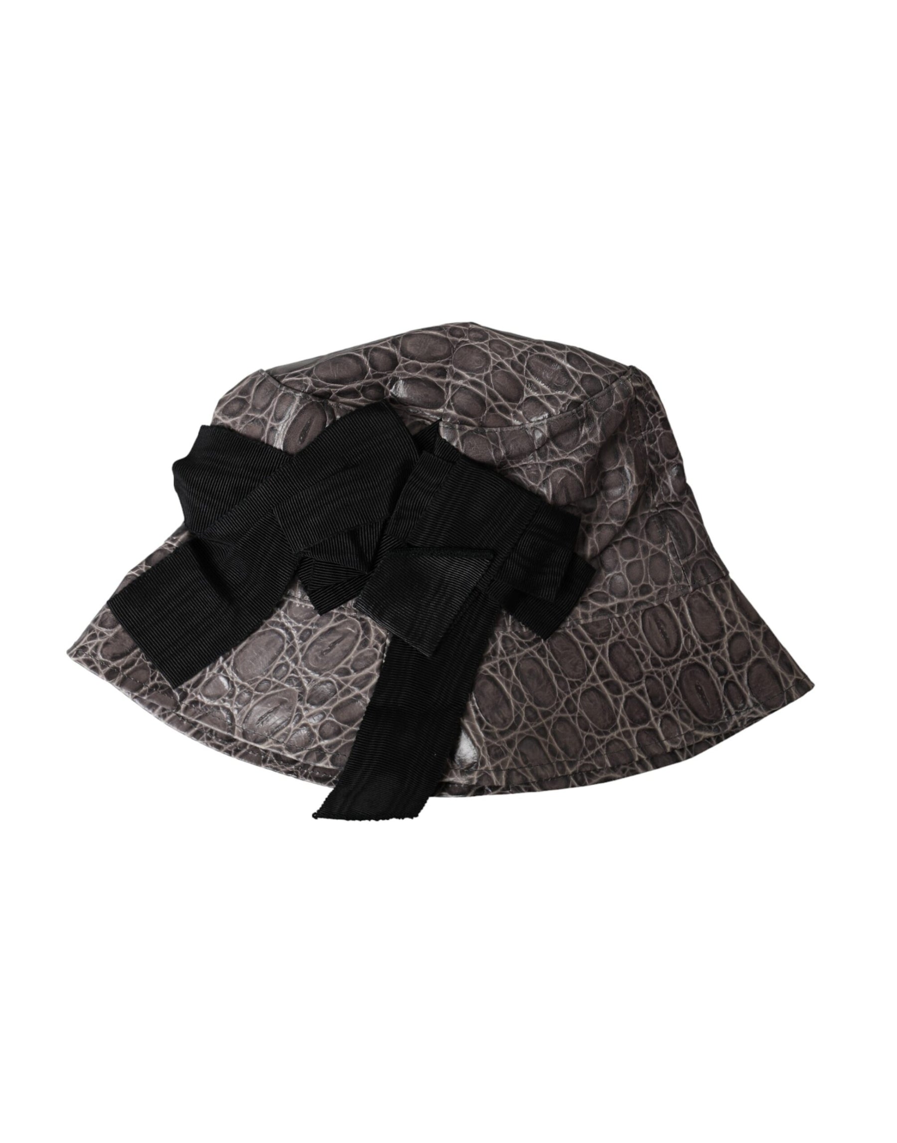 Dolce & Gabbana Black Gray Patterned Leather Bucket Hat | Regal Royce