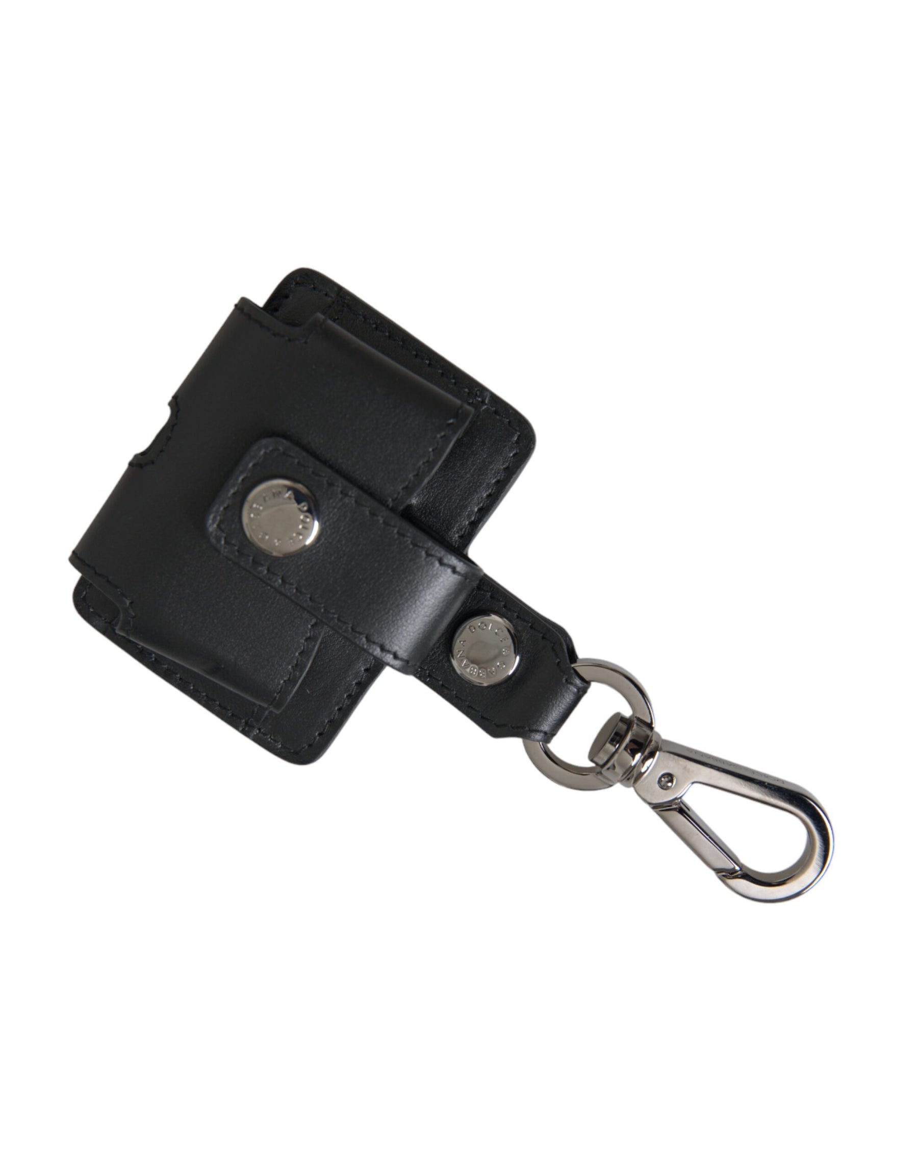 Dolce & Gabbana Black Plain Leather Silver Metal Airpods Case | Regal Royce