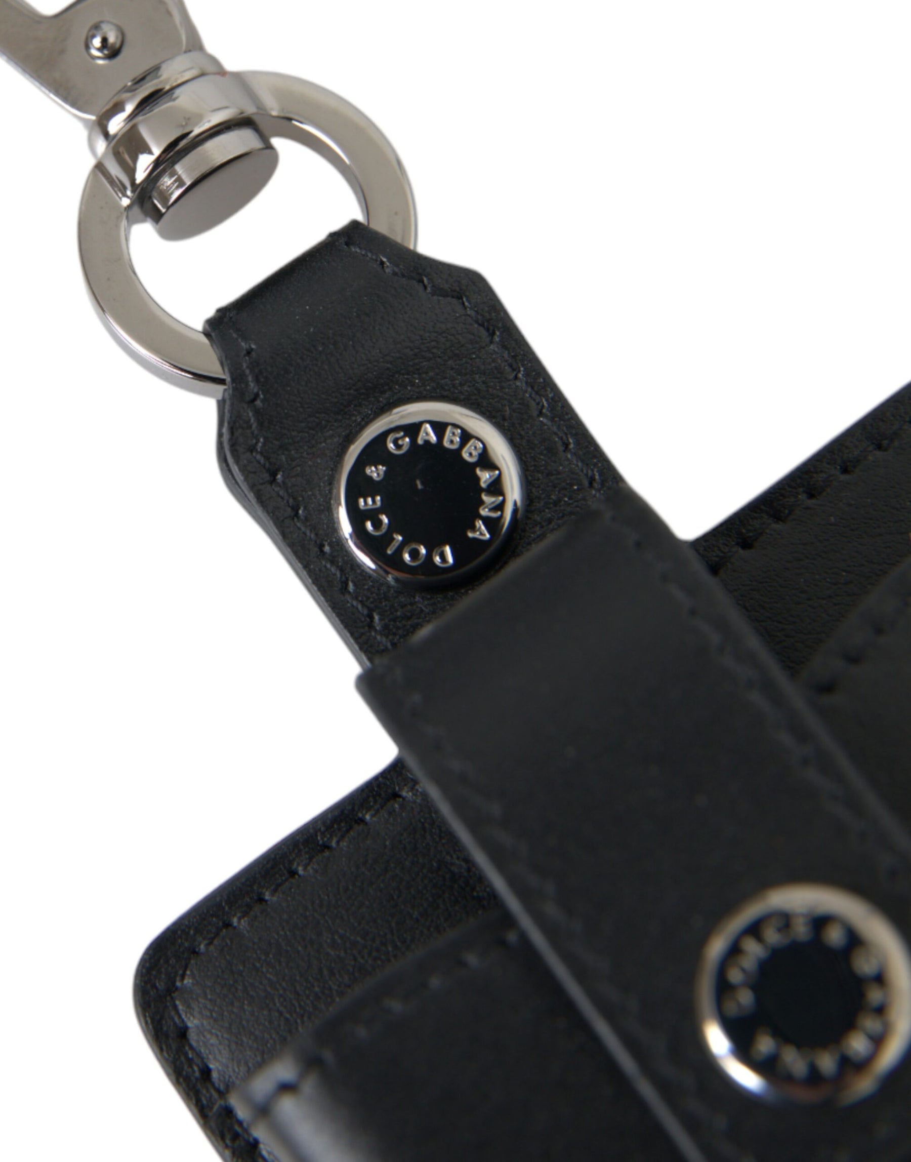 Dolce & Gabbana Black Plain Leather Silver Metal Airpods Case | Regal Royce