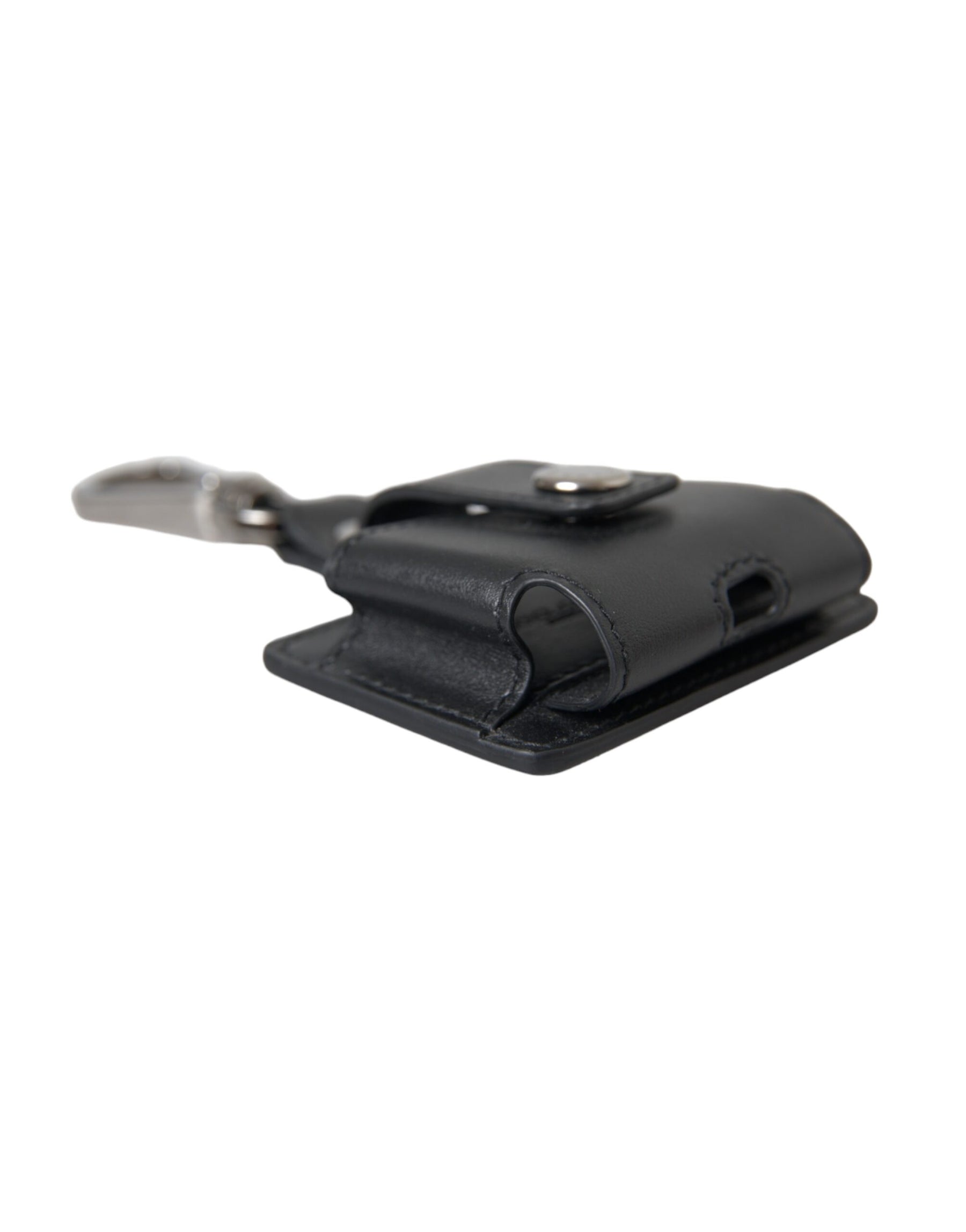 Dolce & Gabbana Black Plain Leather Silver Metal Airpods Case | Regal Royce