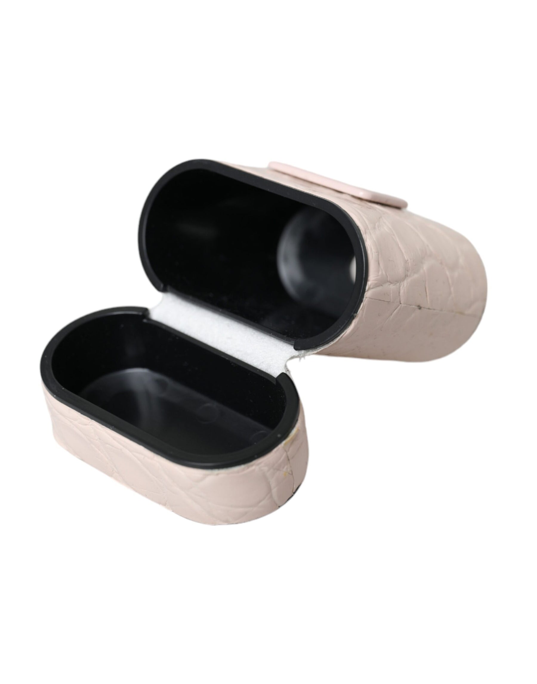 Dolce & Gabbana Light Pink Leather Metal Logo Plaque Airpods Case | Regal Royce