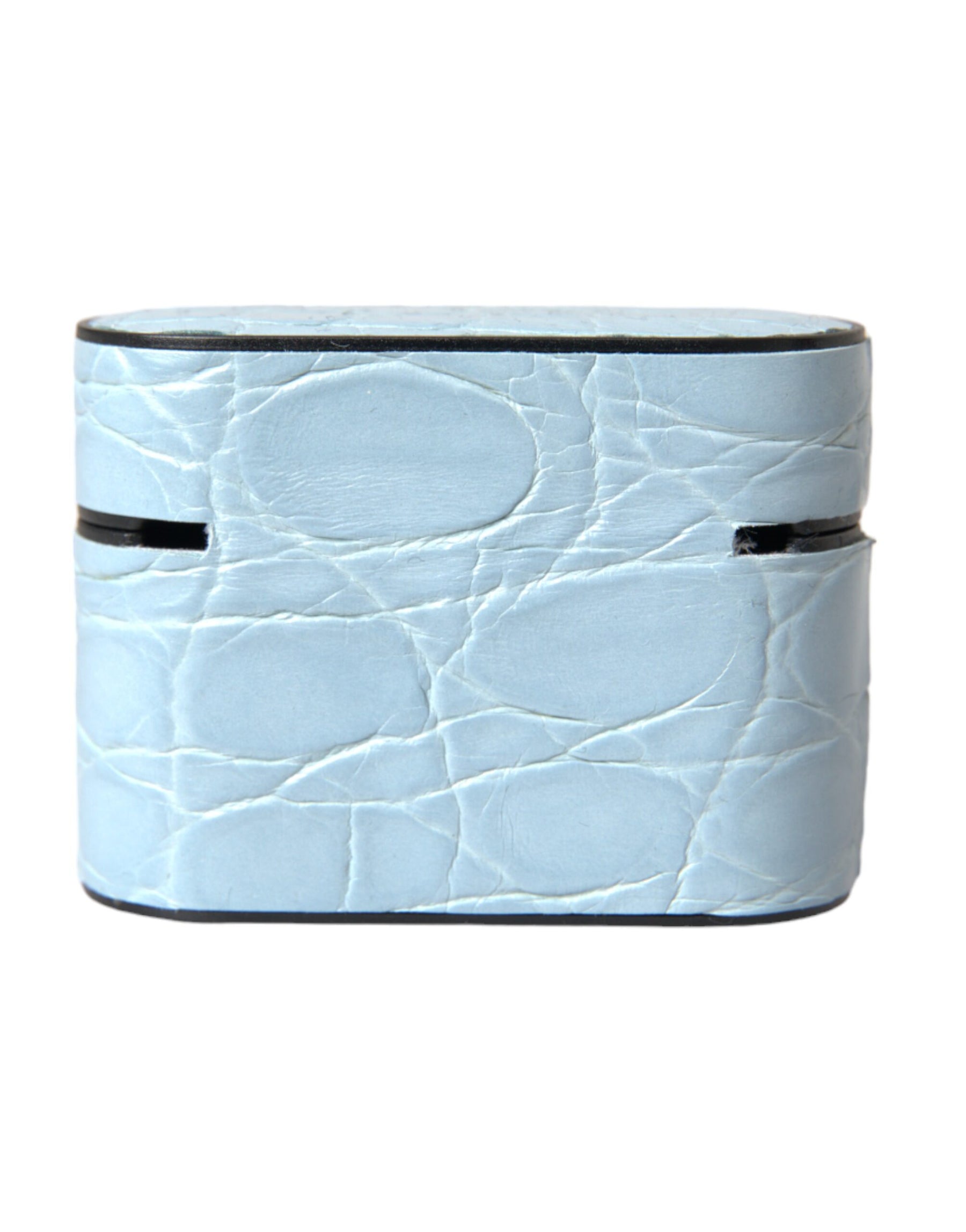 Dolce & Gabbana Light Blue Leather Metal Logo Plaque Airpods Case | Regal Royce