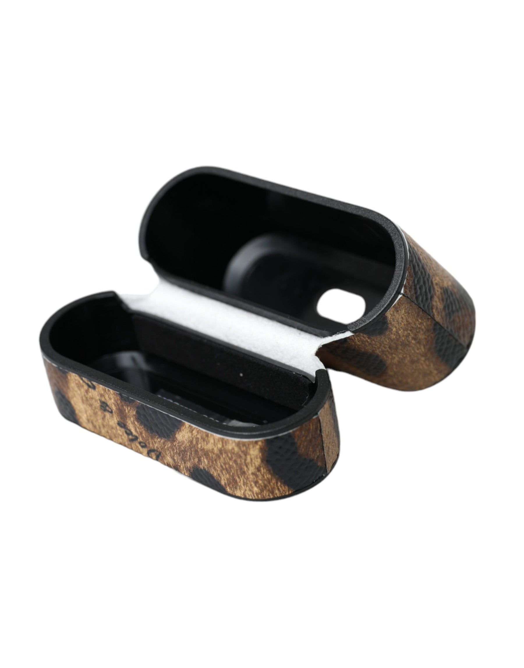 Dolce & Gabbana Brown Leopard Calf Leather Metal Logo Plaque Airpods Case | Regal Royce