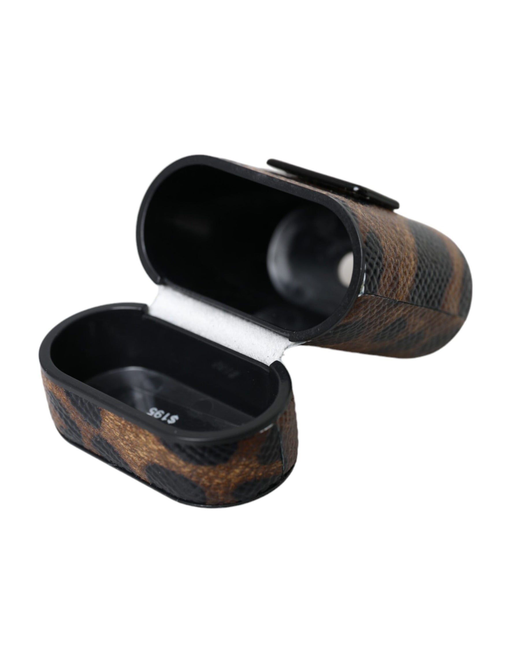 Dolce & Gabbana Brown Leopard Calf Leather Metal Logo Plaque Airpods Case | Regal Royce